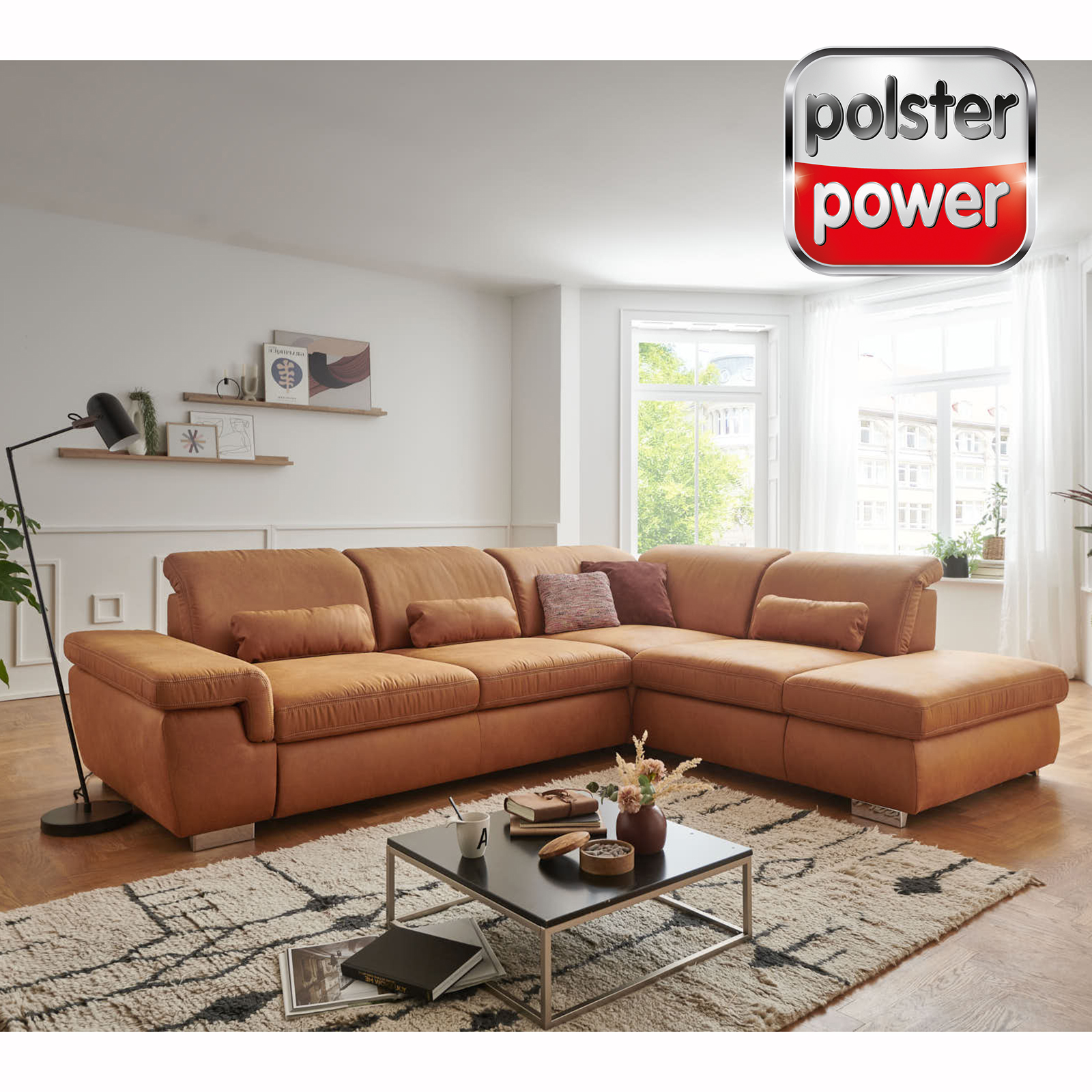 polsterpower Ecksofa - zimt - mit Funktionen - Anstellhocker rechts