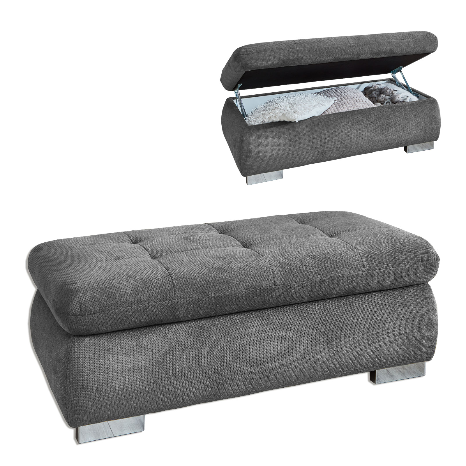 polsterpower Hocker - grau - aufklappbar