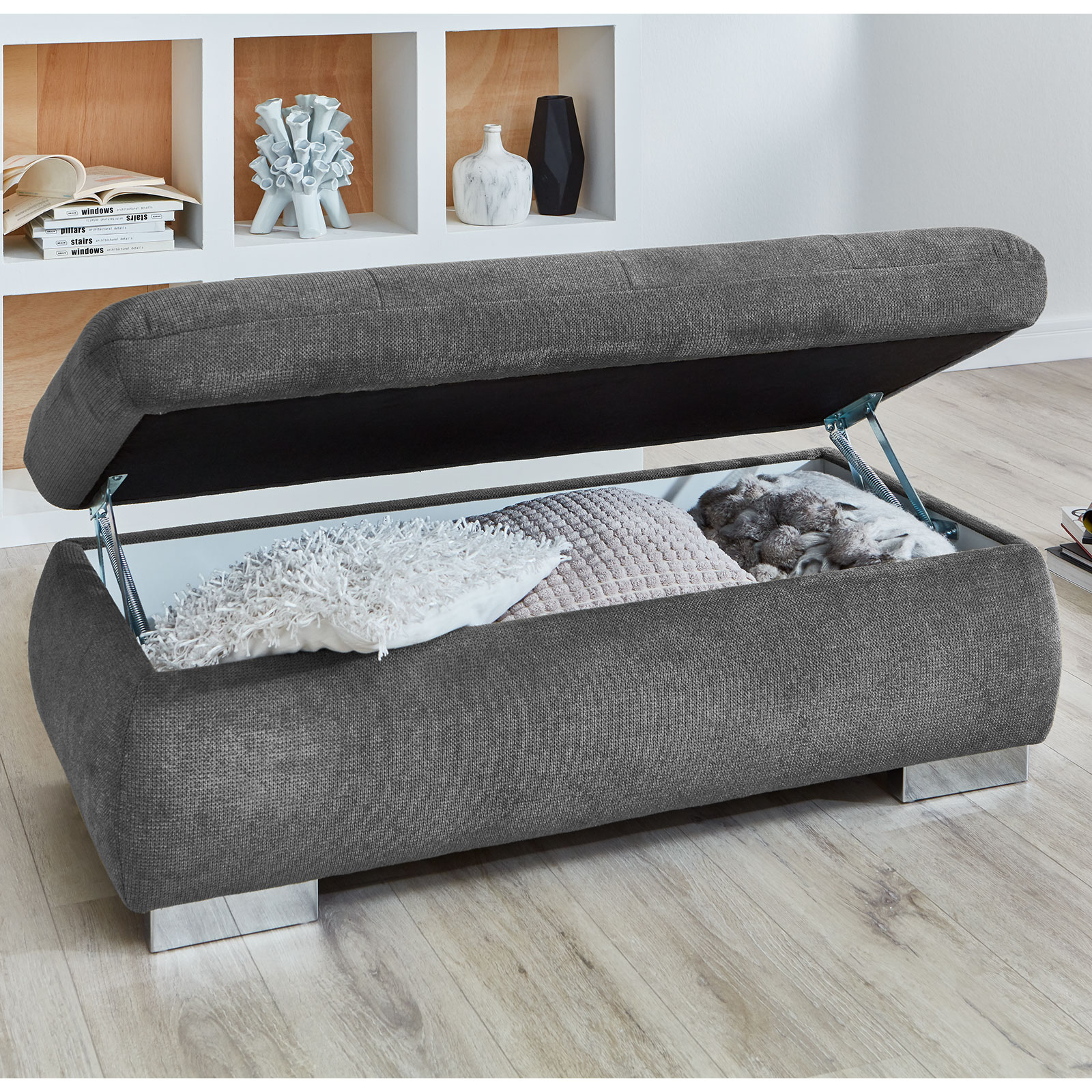 polsterpower Hocker - grau - aufklappbar