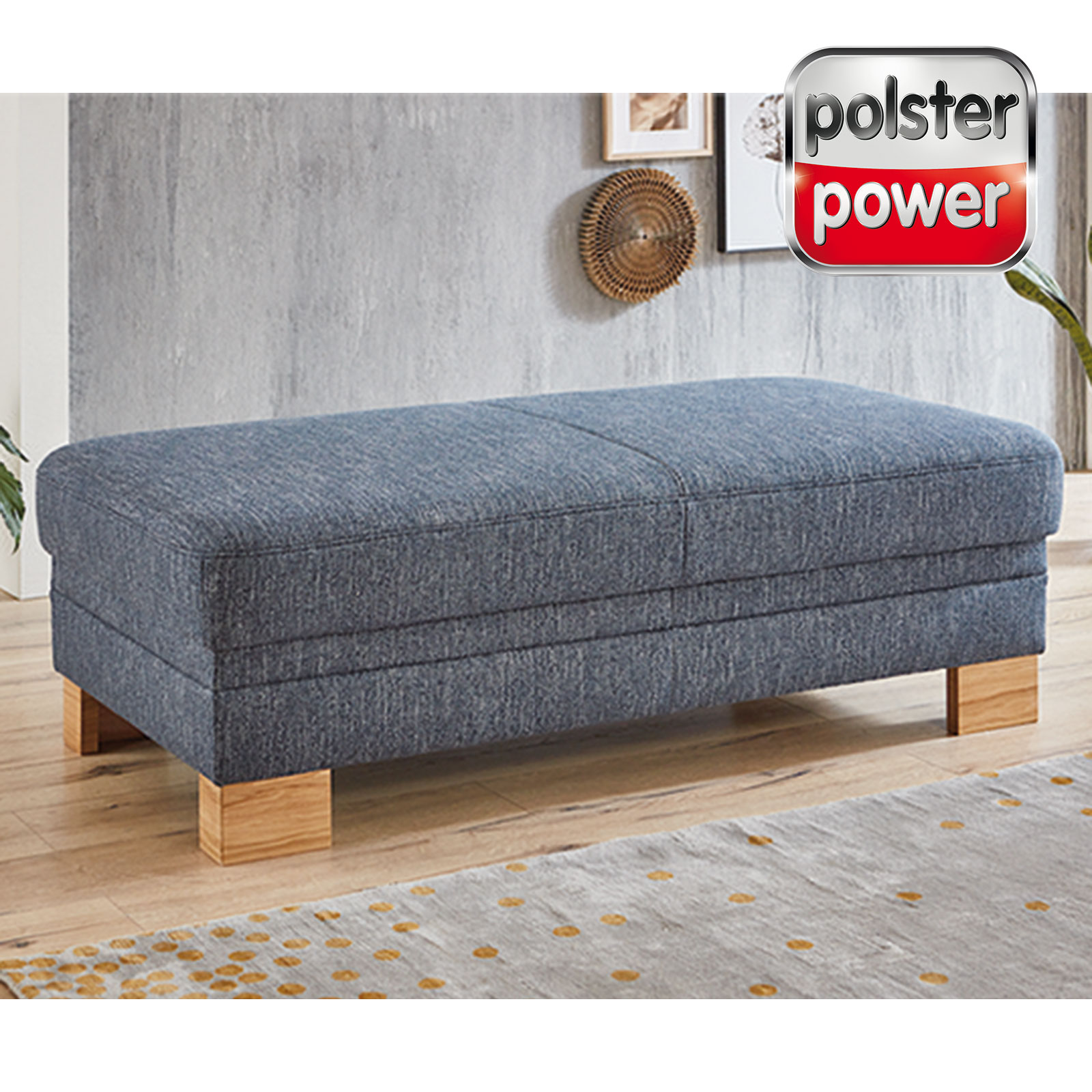 polsterpower Hockerbank - blau - Flachgewebe