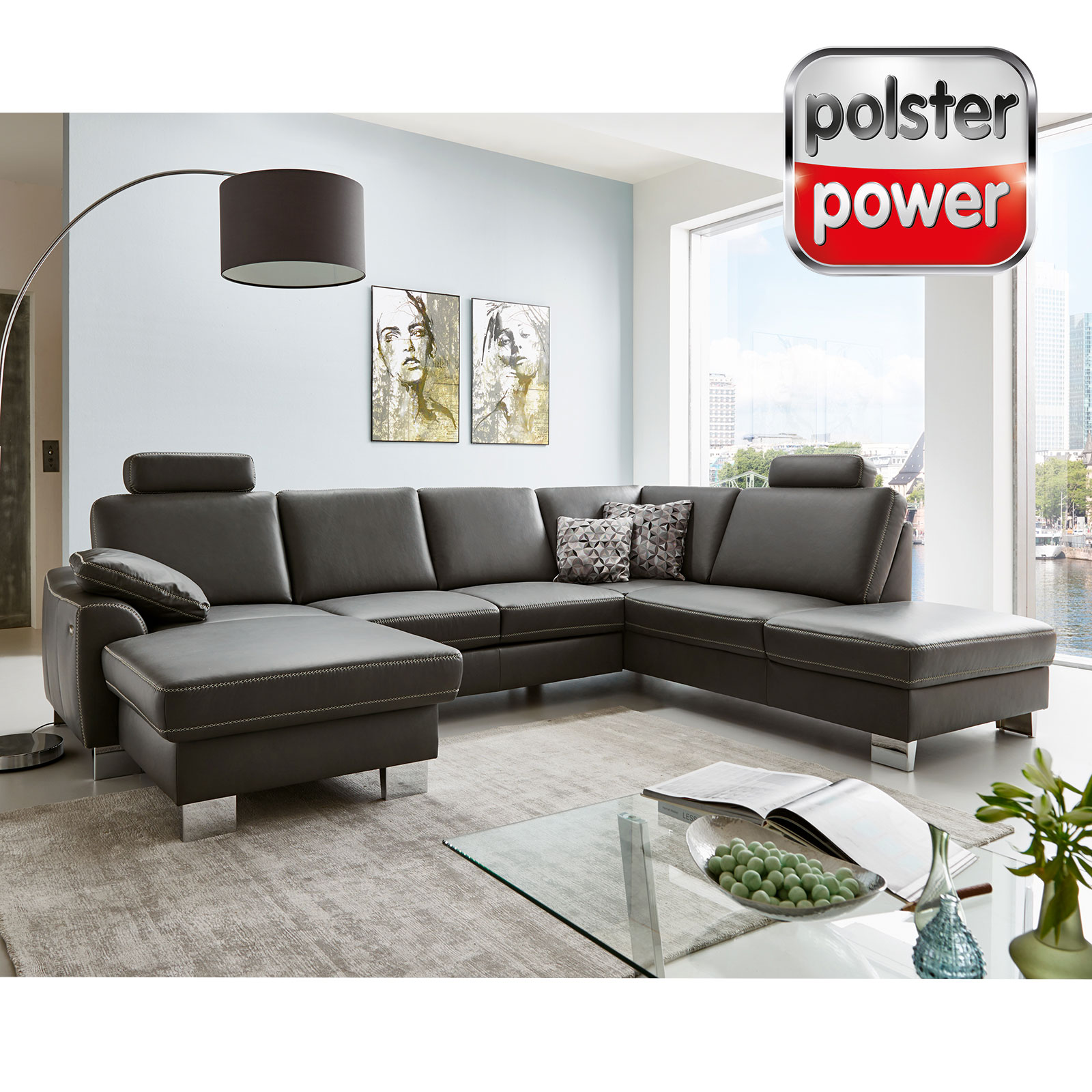 polsterpower Ledersofa - anthrazit - Basismodell - Canapé links