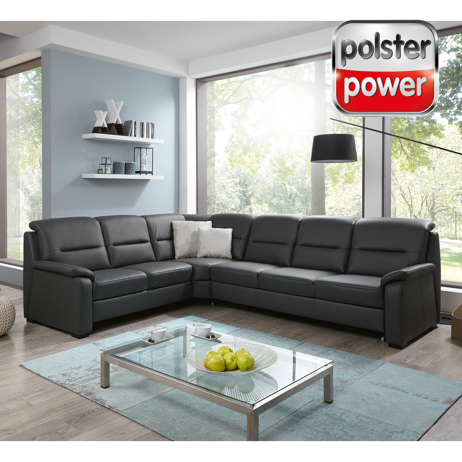 polsterpower Ledersofa - anthrazit - mit Funktionen - 2-Sitzer links