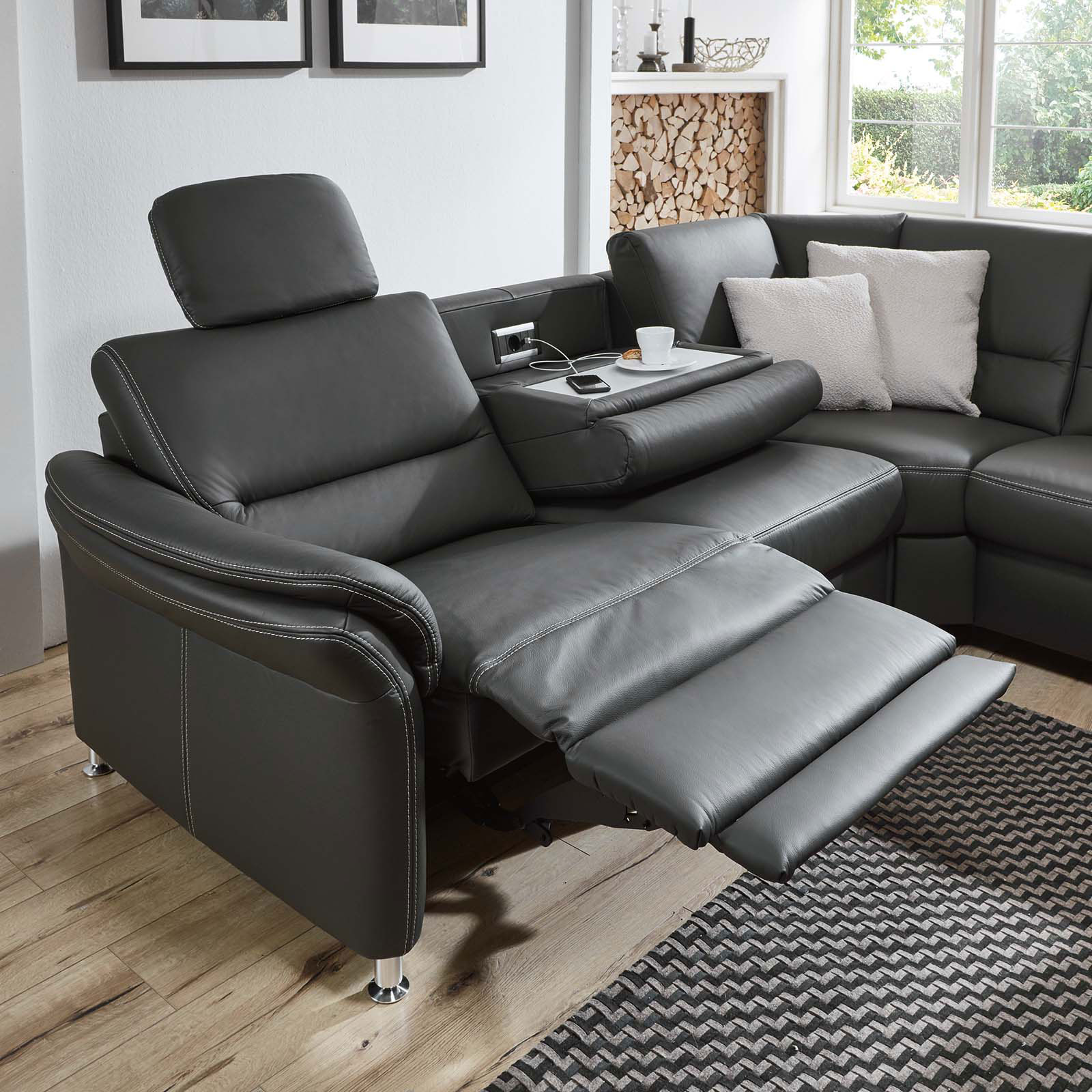 polsterpower Ledersofa - anthrazit - mit Funktionen - 2-Sitzer rechts