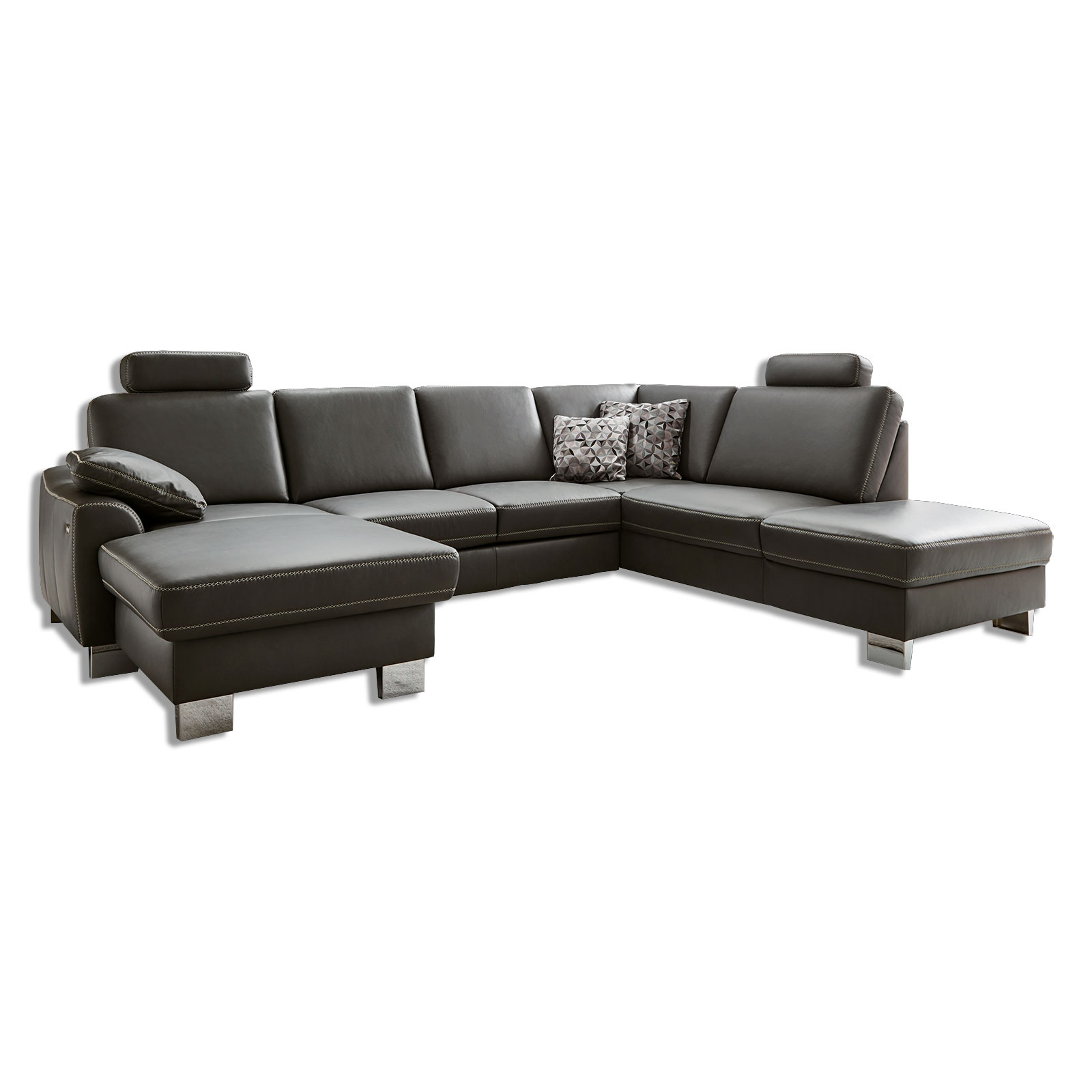 polsterpower Ledersofa - anthrazit - mit Funktionen - Canapé links