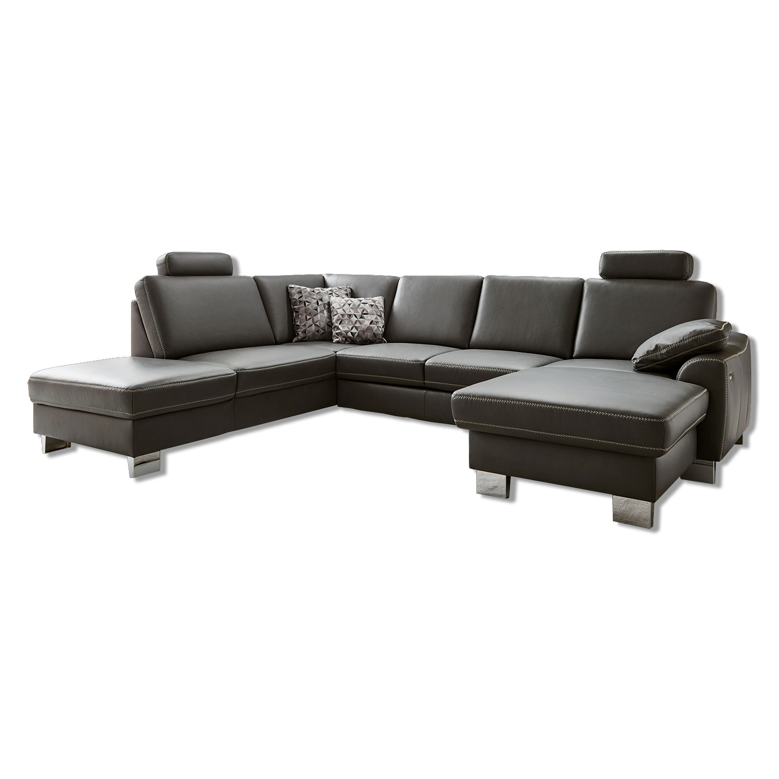 polsterpower Ledersofa - anthrazit - mit Funktionen - Canapé rechts