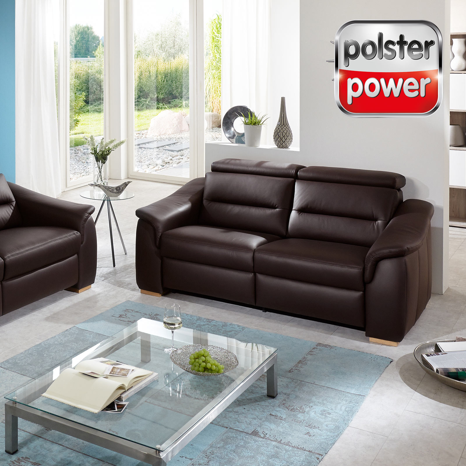 polsterpower Ledersofa - braun - Kopfpolsterverstellung