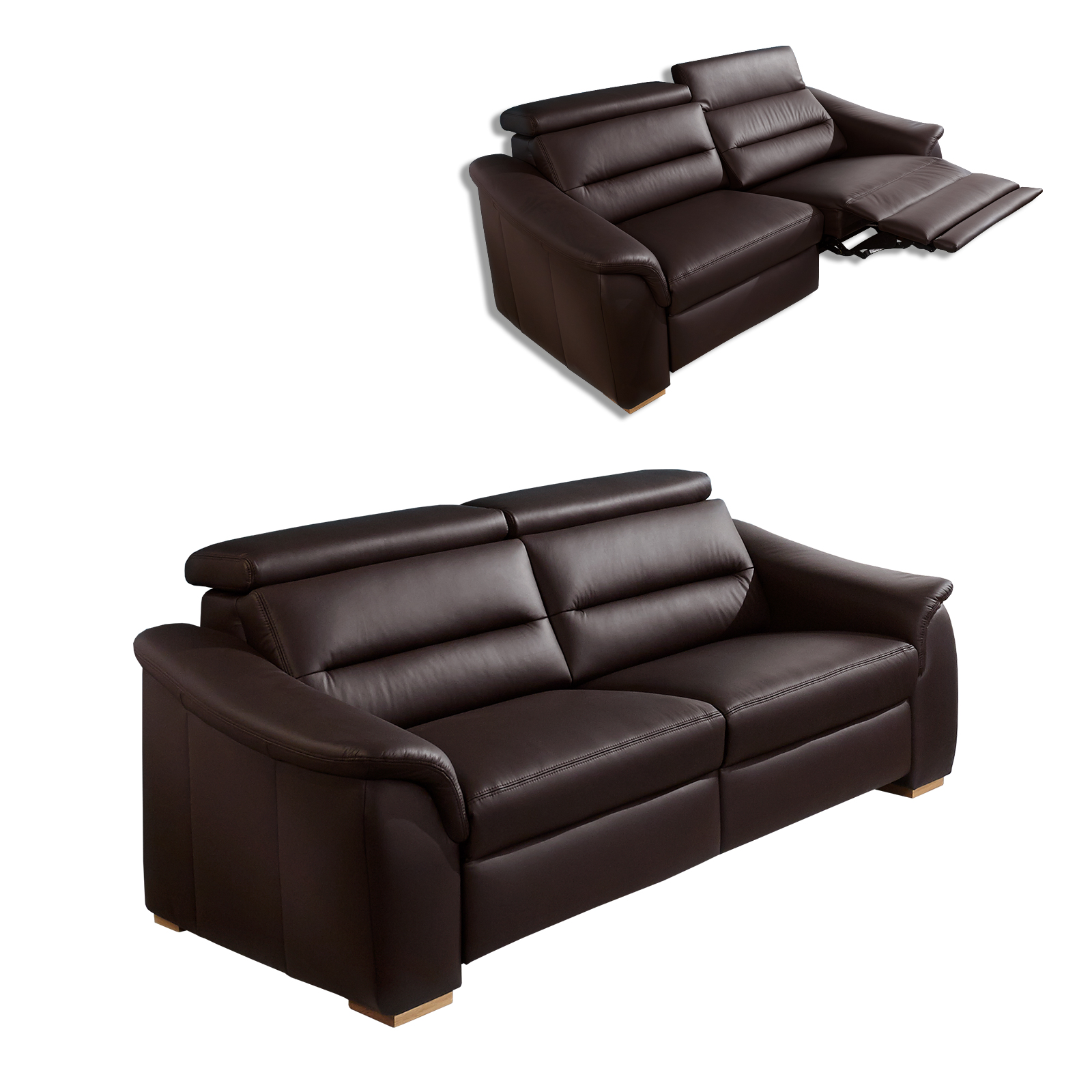 polsterpower Ledersofa - braun - WallAway-Funktion