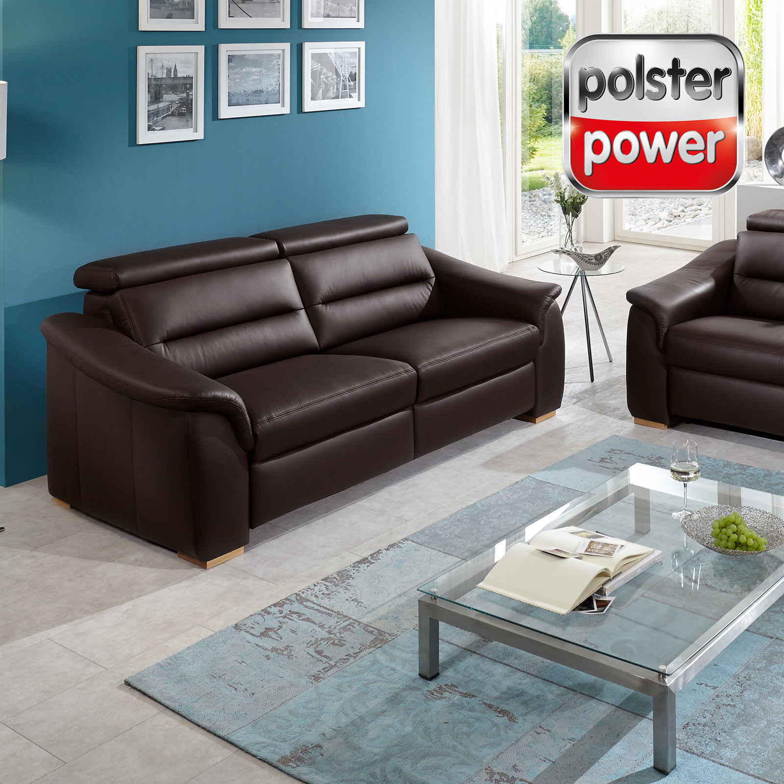 polsterpower Ledersofa - braun - WallAway-Funktion