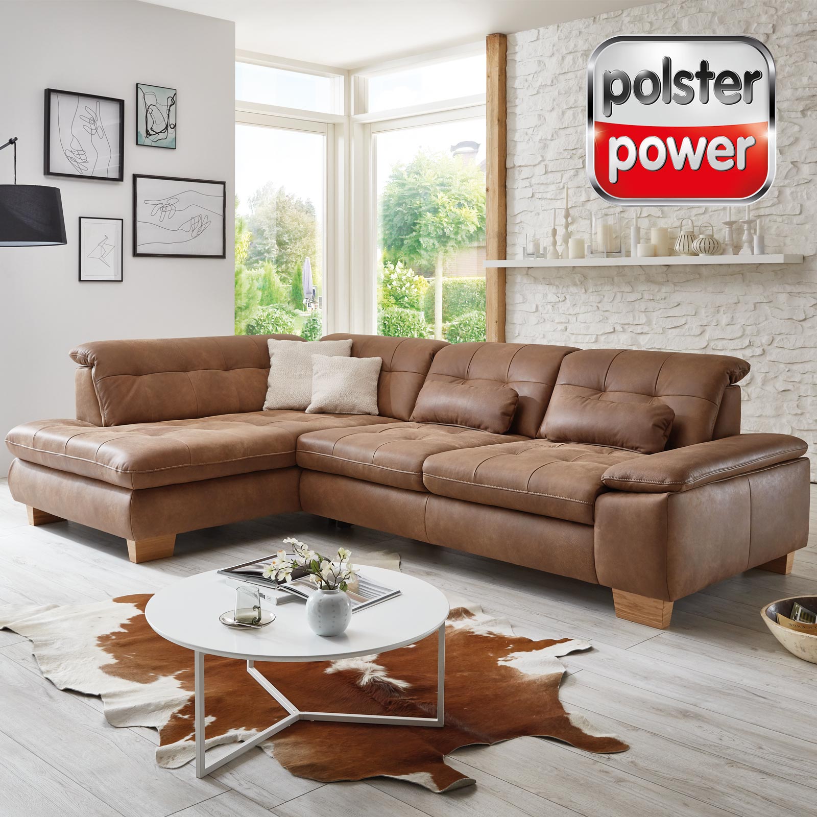 polsterpower Ledersofa - chai - Liegefunktion - Staukasten - Kombielement links