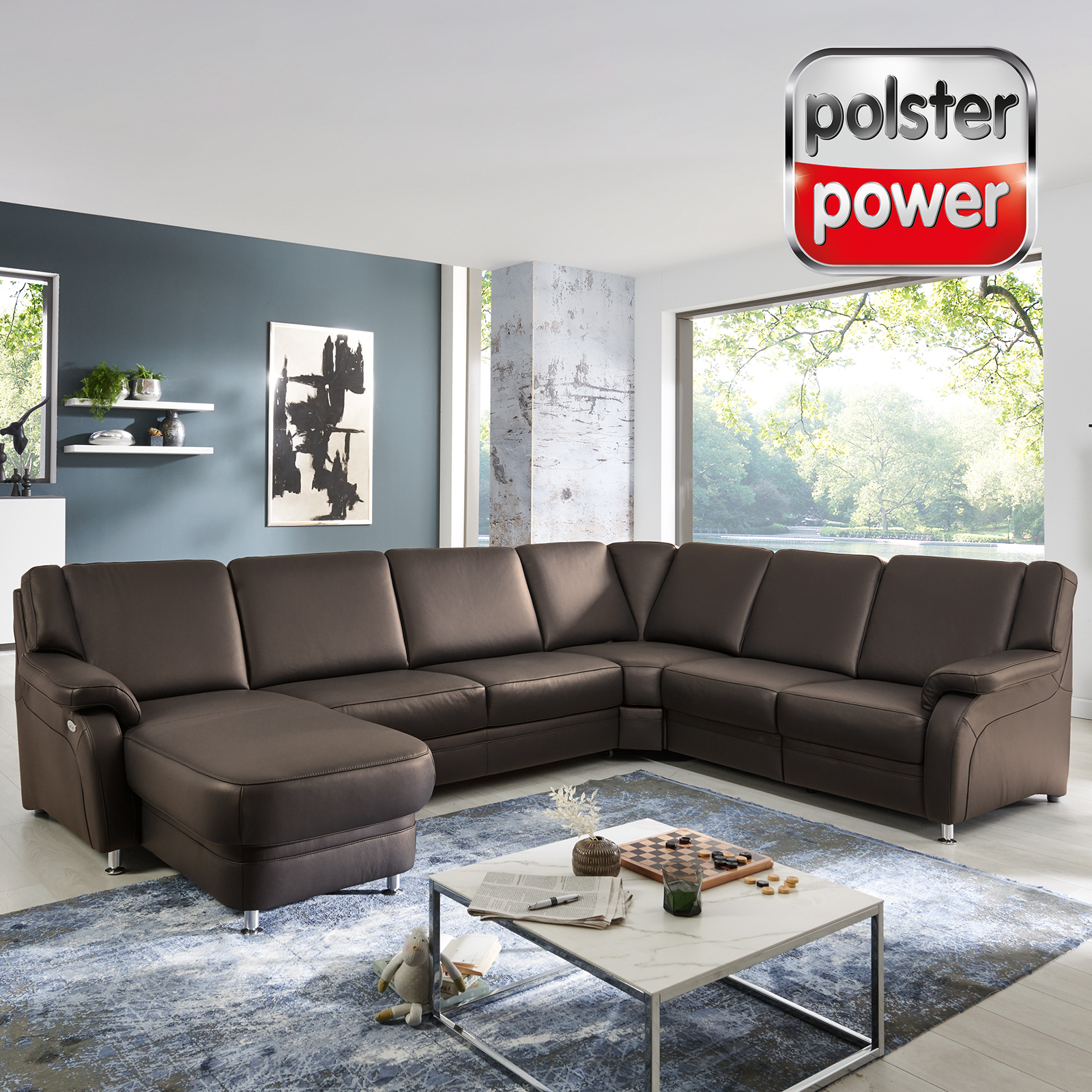 polsterpower Ledersofa - dunkelbraun - Basismodell - Canapé links