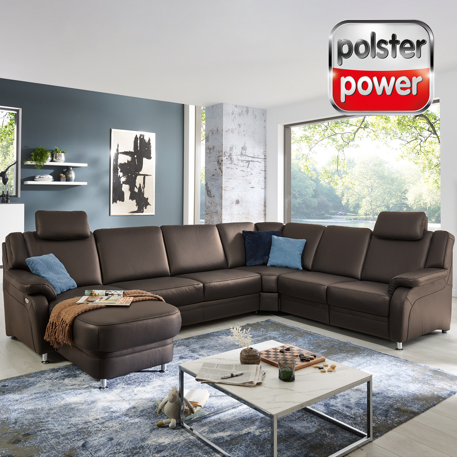polsterpower Ledersofa - dunkelbraun - mit Funktionen - Canapé links