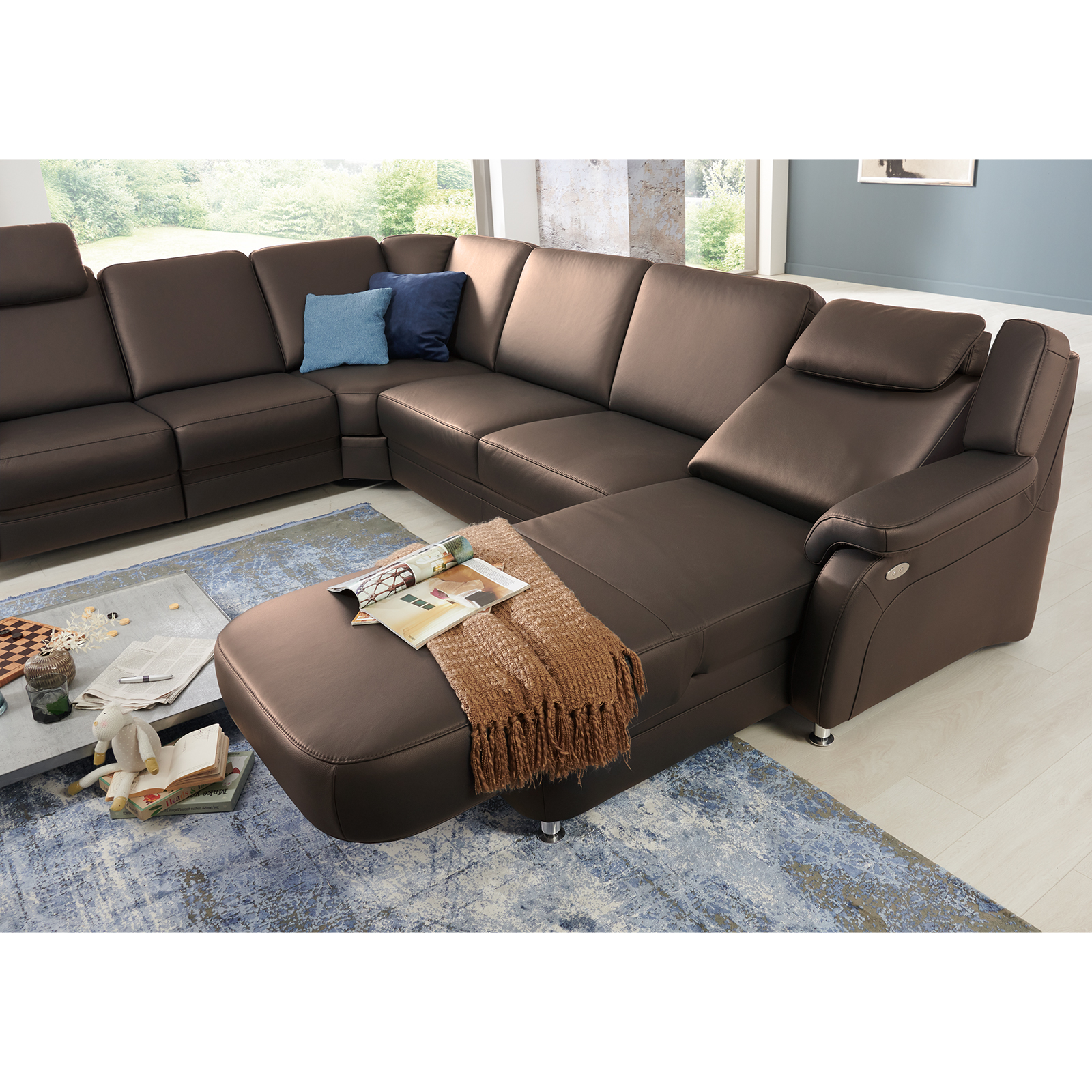 polsterpower Ledersofa - dunkelbraun - mit Funktionen - Canapé rechts