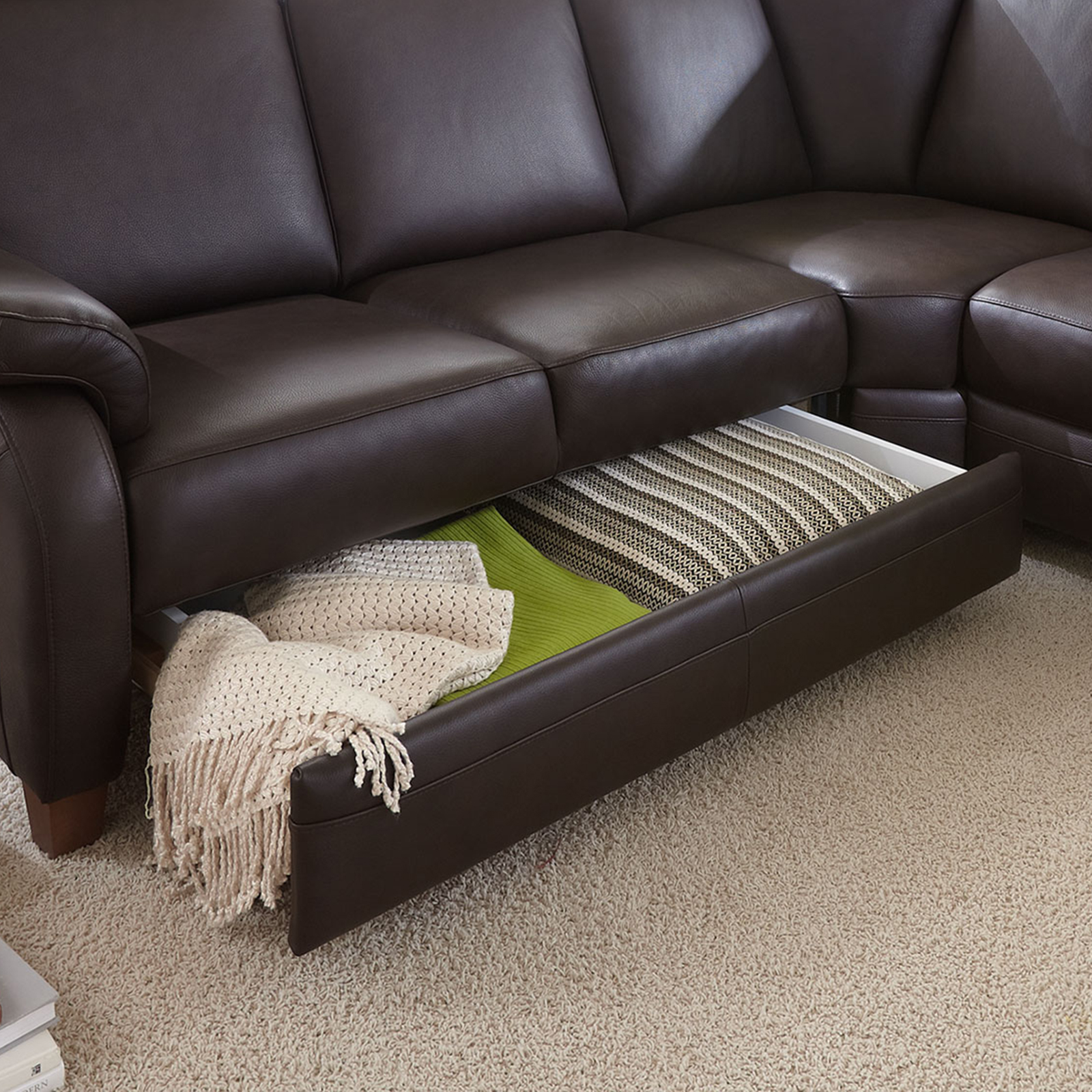 polsterpower Ledersofa - dunkelbraun - mit Funktionen - Canapé rechts