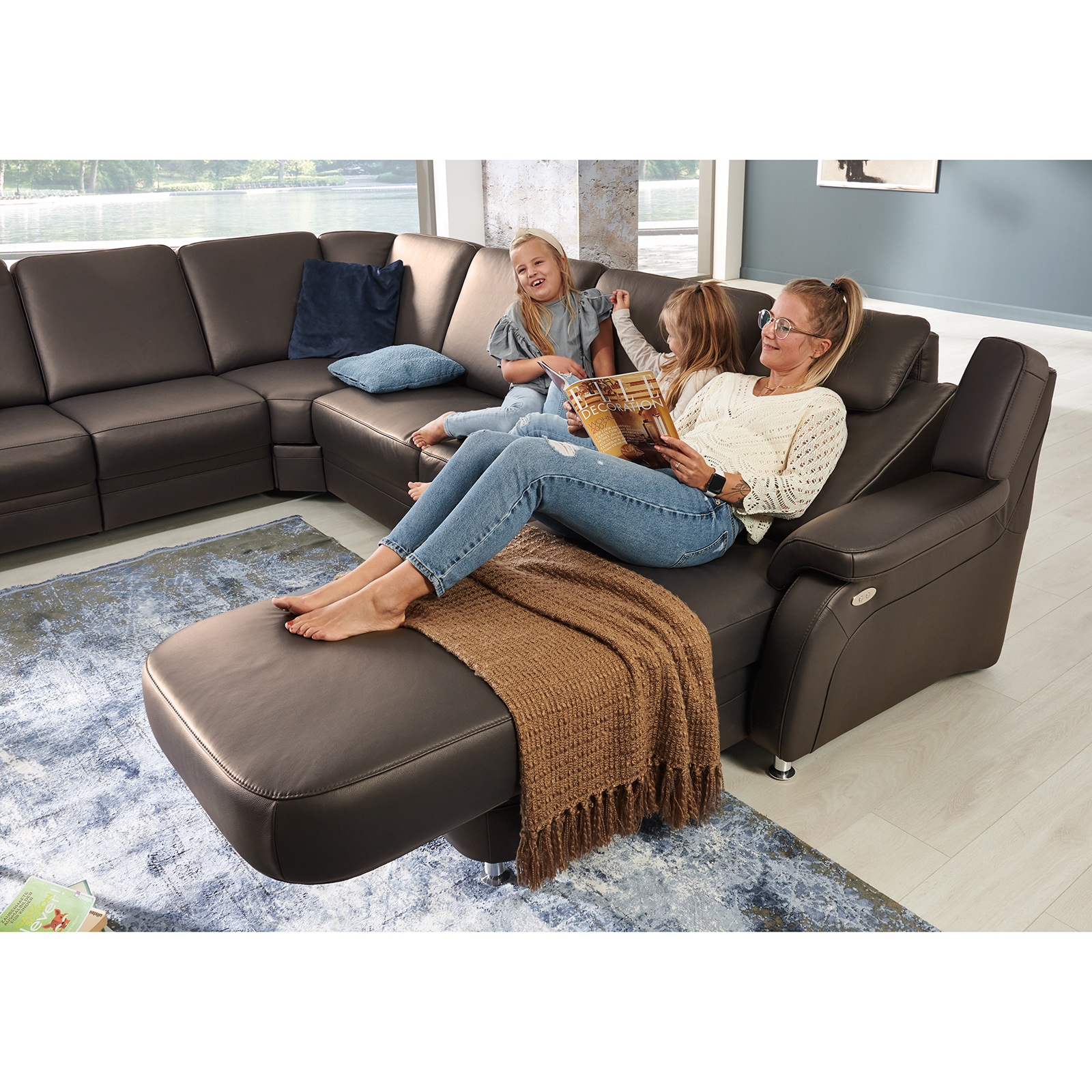 polsterpower Ledersofa - dunkelbraun - mit Funktionen - Canapé rechts