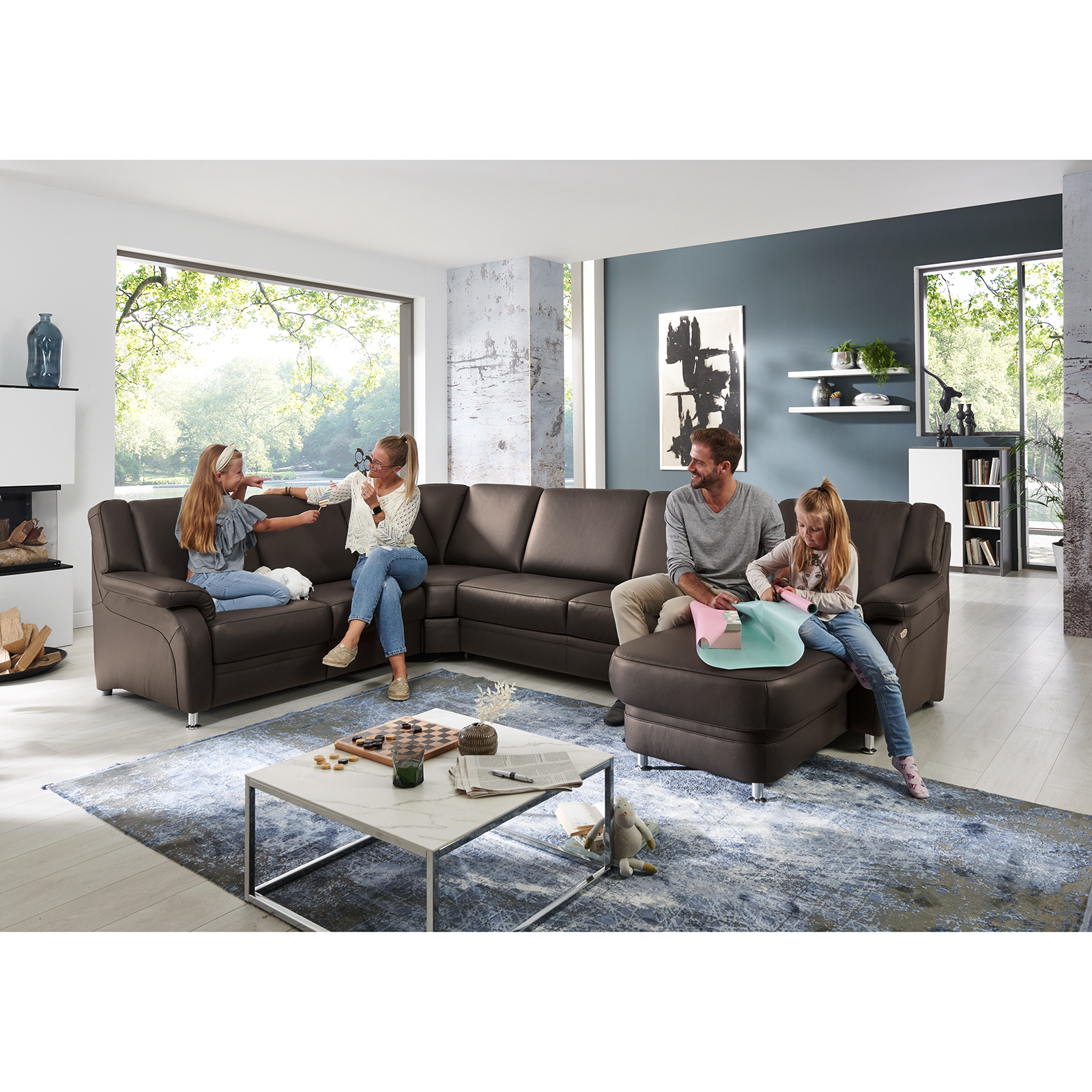 polsterpower Ledersofa - dunkelbraun - mit Funktionen - Canapé rechts