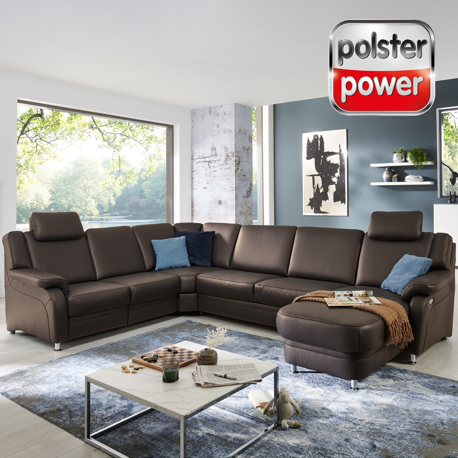 polsterpower Ledersofa - dunkelbraun - mit Funktionen - Canapé rechts