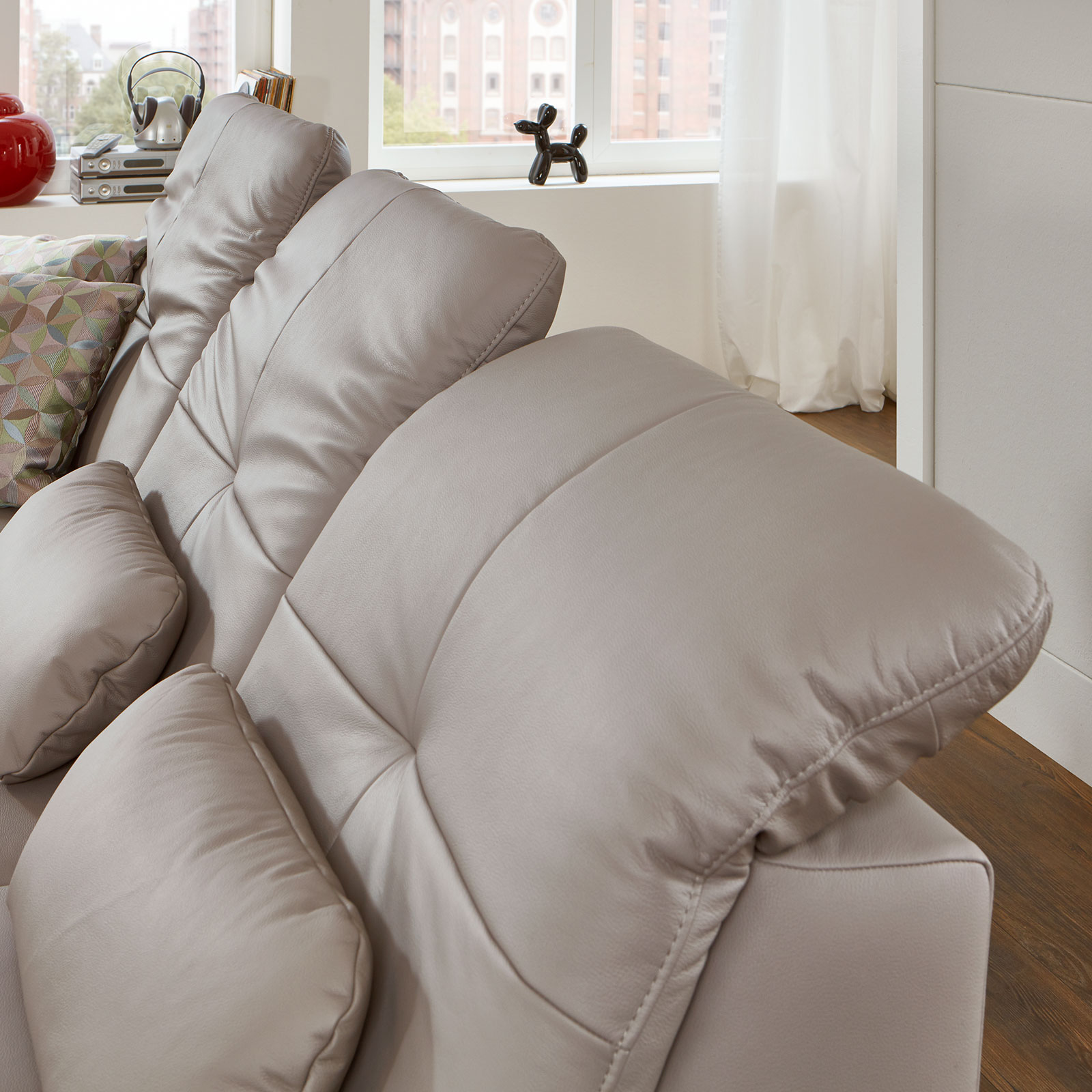polsterpower Ledersofa - granit - Liegefunktion - Recamiere links