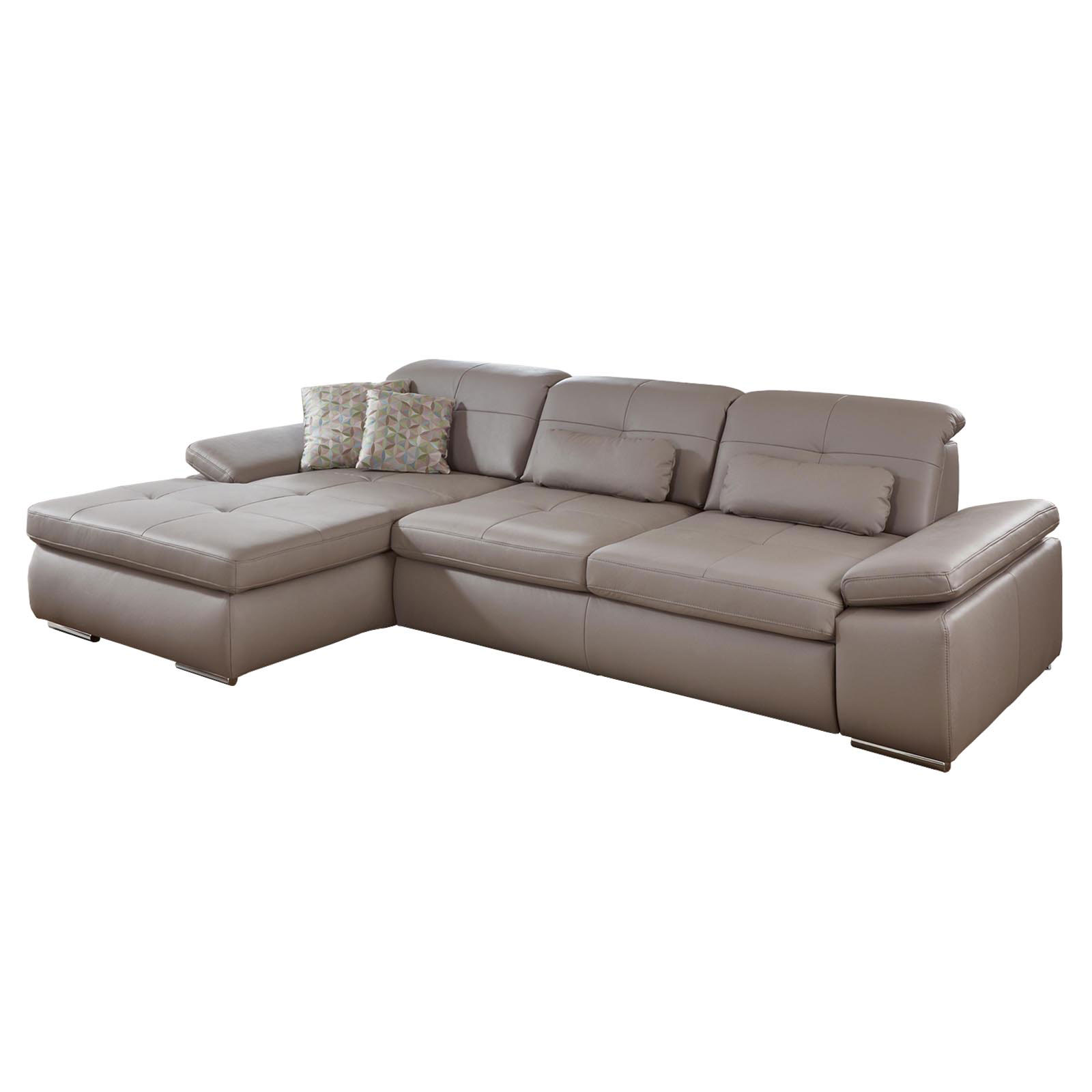 polsterpower Ledersofa - granit - Liegefunktion - Recamiere links