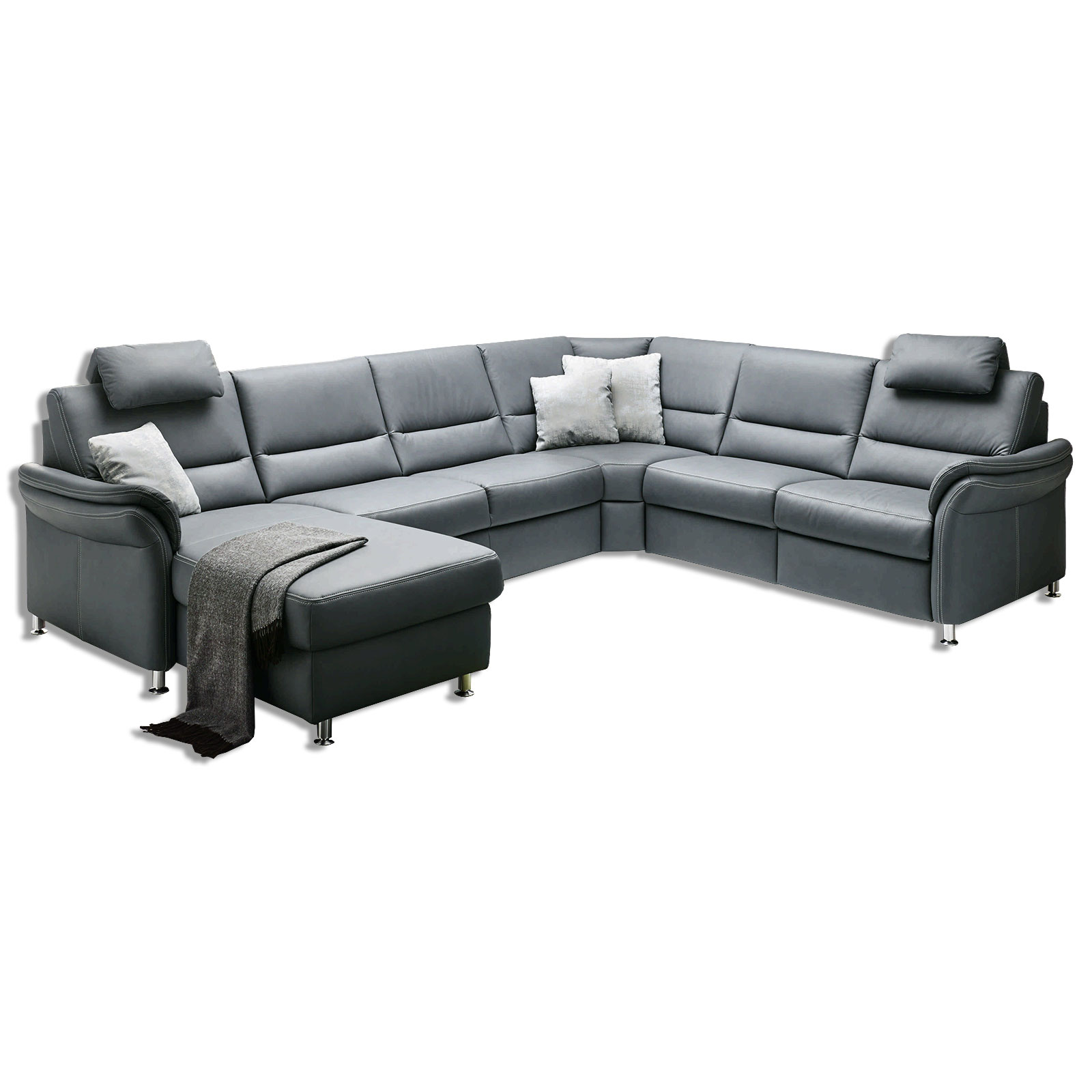 polsterpower Ledersofa - grau - Basismodell - Canapé links