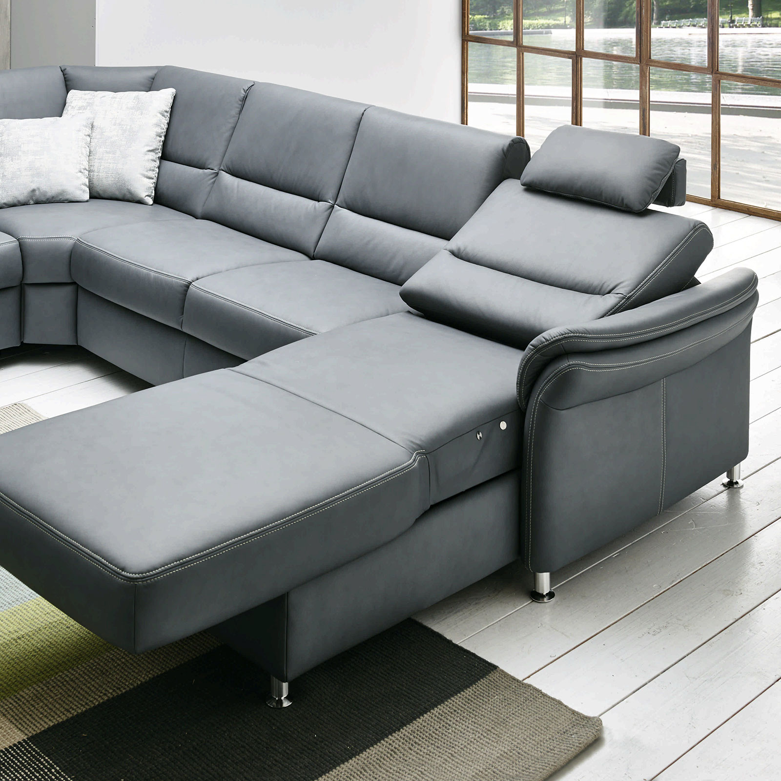 polsterpower Ledersofa - grau - mit Funktionen - Canapé rechts