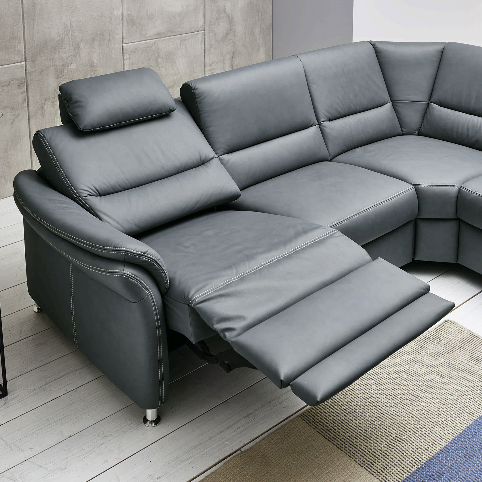 polsterpower Ledersofa - grau - mit Funktionen - Canapé rechts