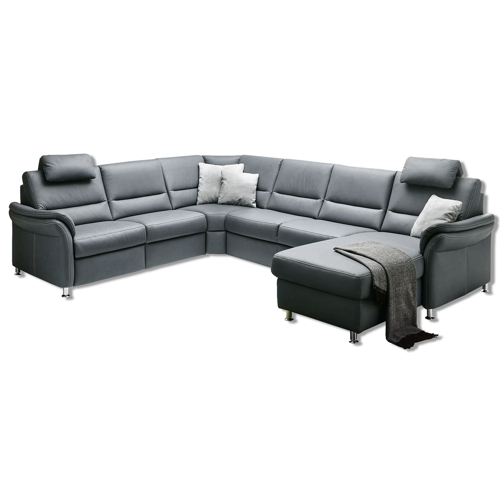 polsterpower Ledersofa - grau - mit Funktionen - Canapé rechts