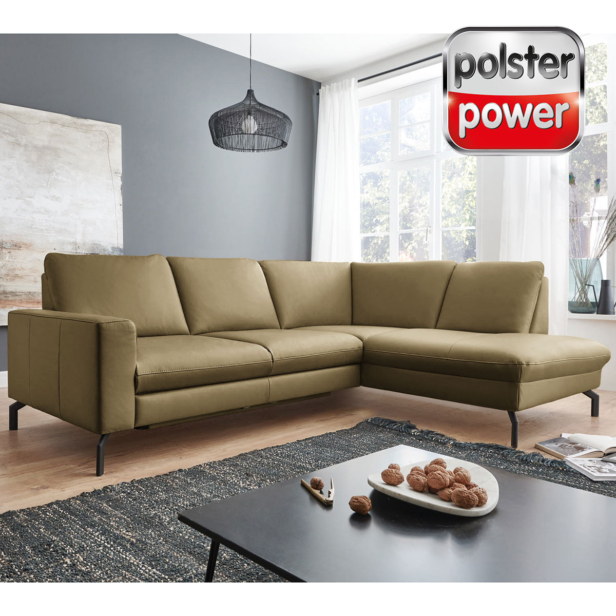 polsterpower Ledersofa - moos - Basismodell - Recamiere rechts