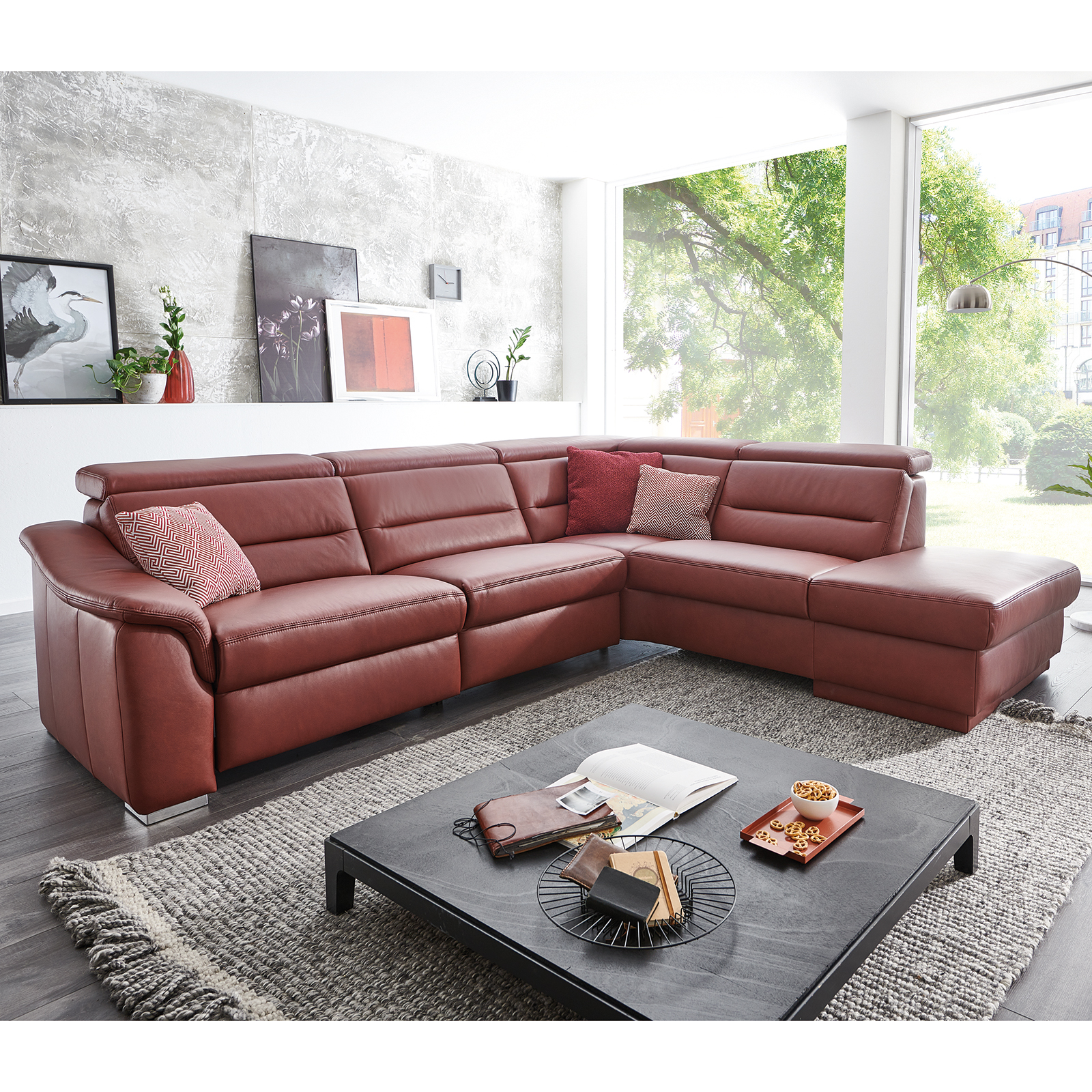 polsterpower Ledersofa - rot - Basismodell - rechts