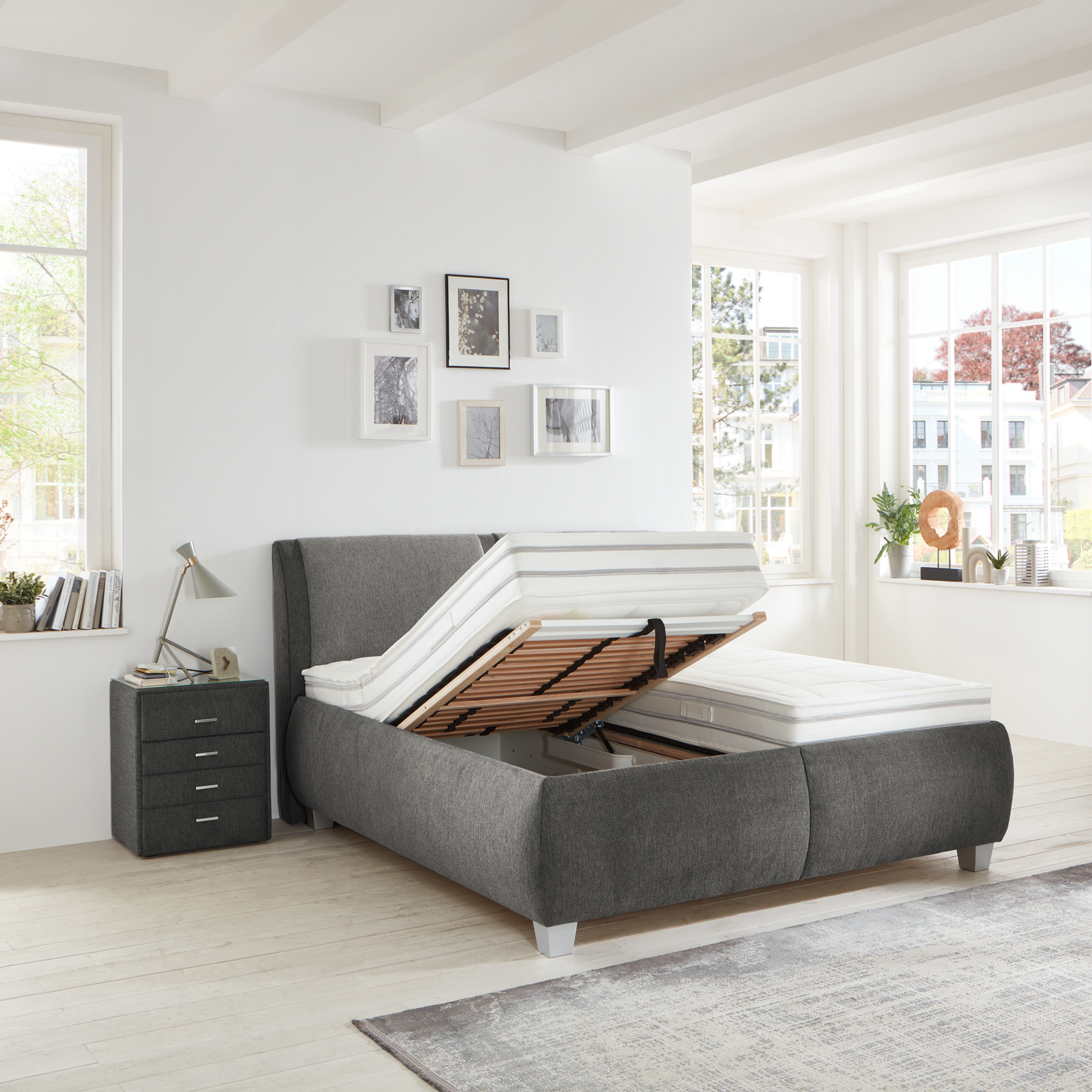 polsterpower Polsterbett - anthrazit-grau - H3/H4 - mit Bettkasten - 180x200 cm