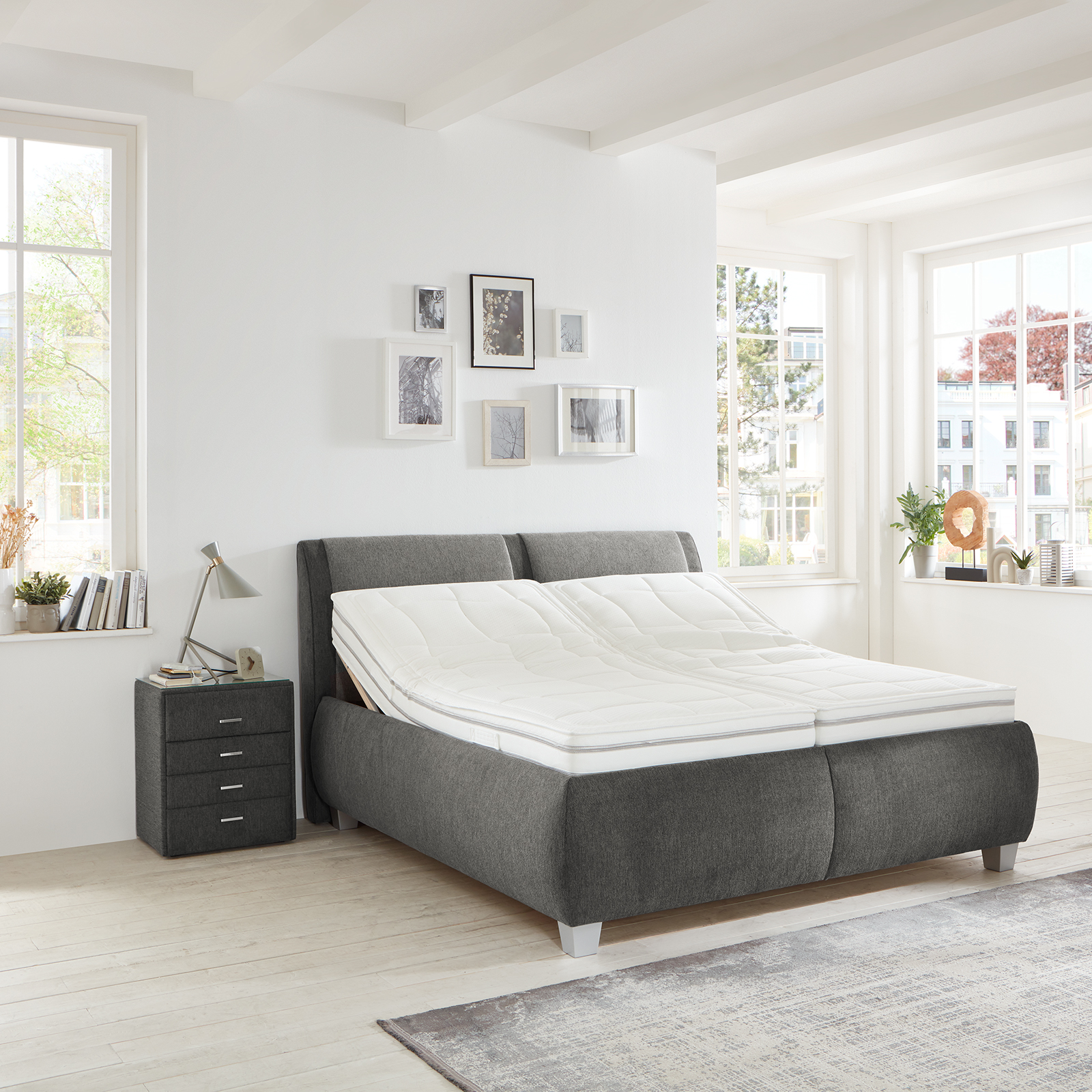 polsterpower Polsterbett - anthrazit-grau - H3/H4 - mit Bettkasten - 180x200 cm