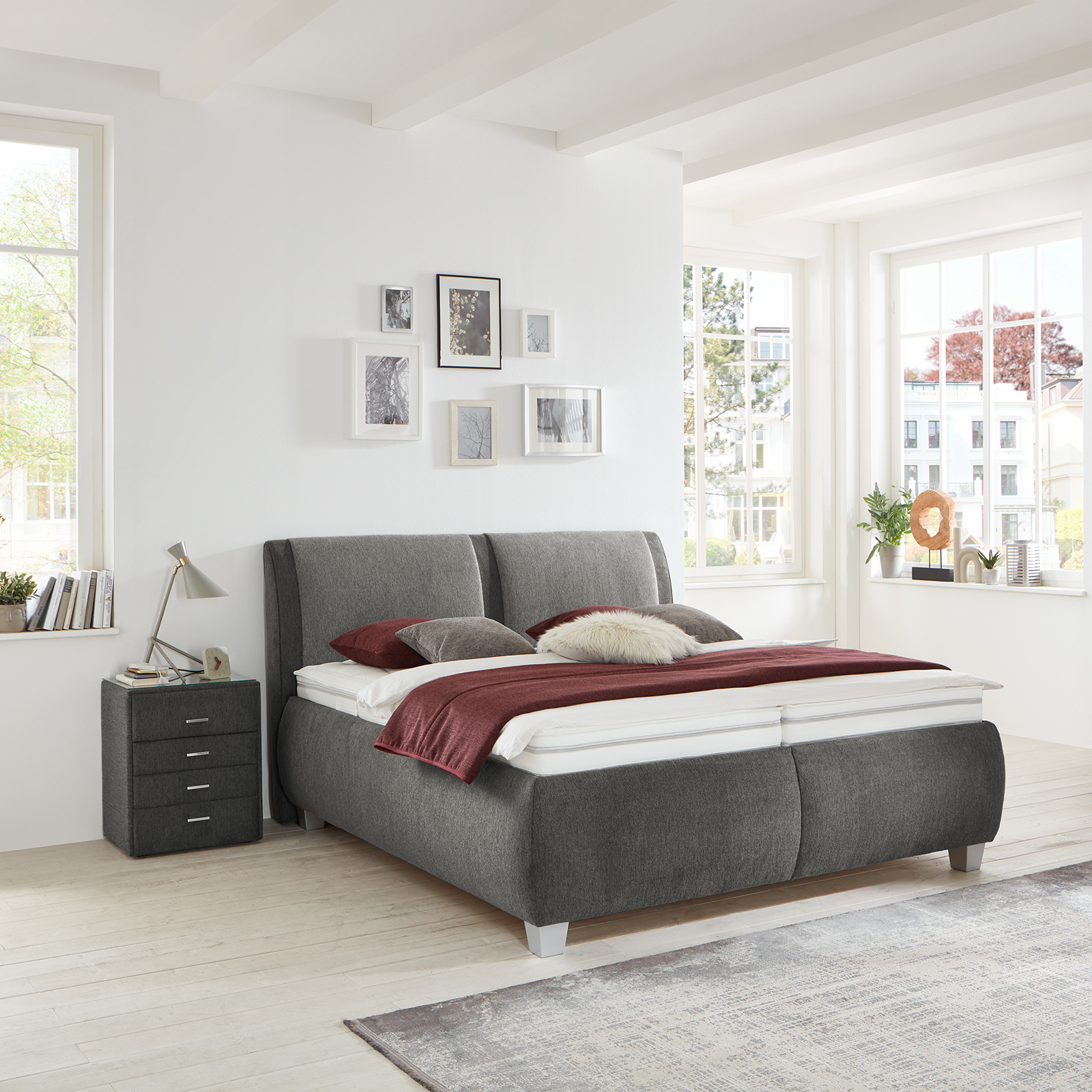 polsterpower Polsterbett - anthrazit-grau - H3/H4 - mit Bettkasten - 180x200 cm