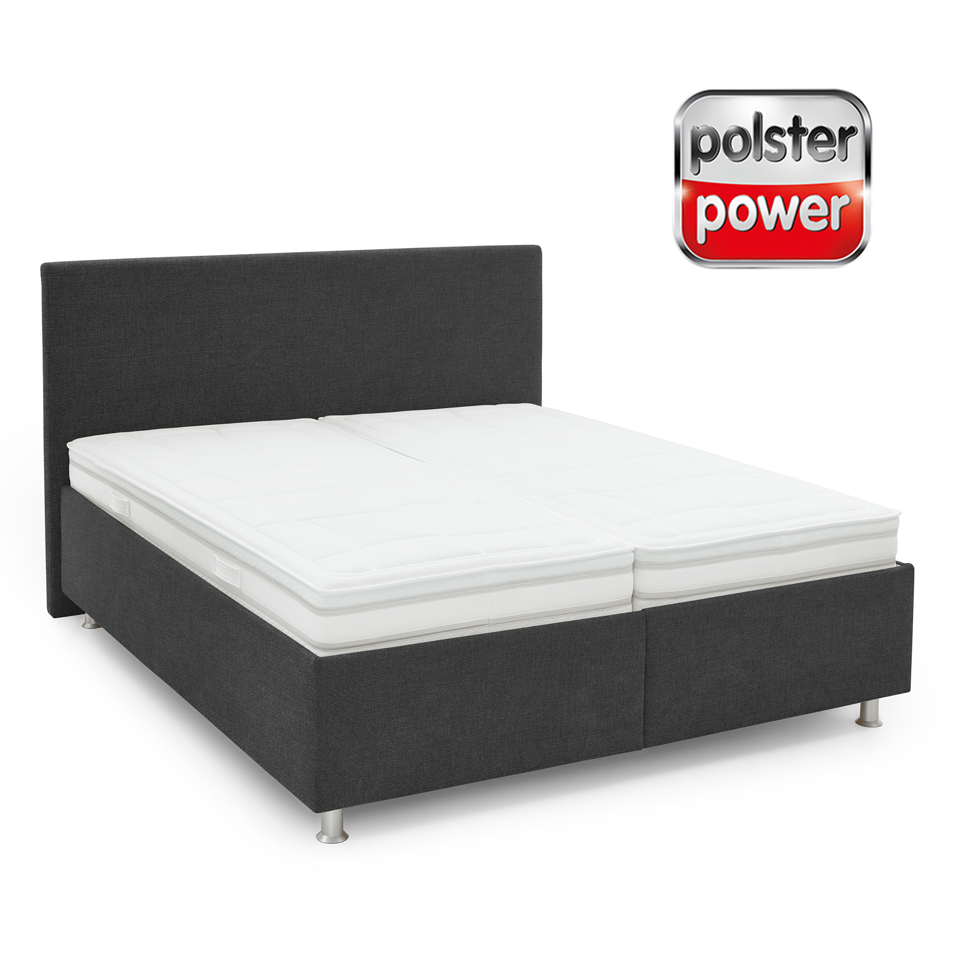 polsterpower Polsterbett - grau - H2/H3 oder H4/H5 - mit Bettkasten - 180x200 cm
