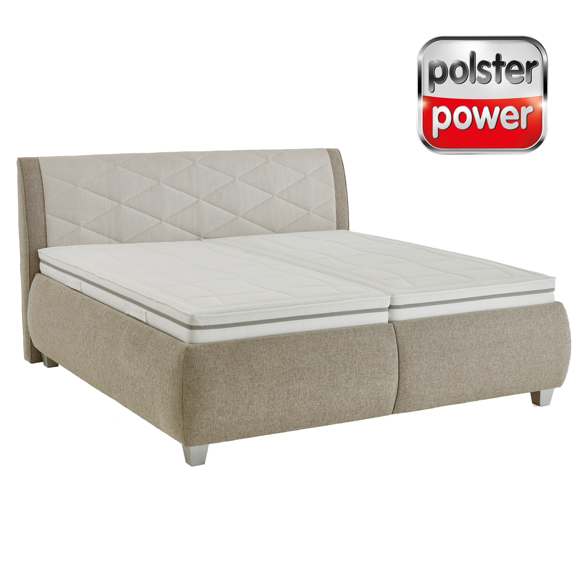polsterpower Polsterbett - natur-creme - H3/H4 - mit Bettkasten - 200x200 cm