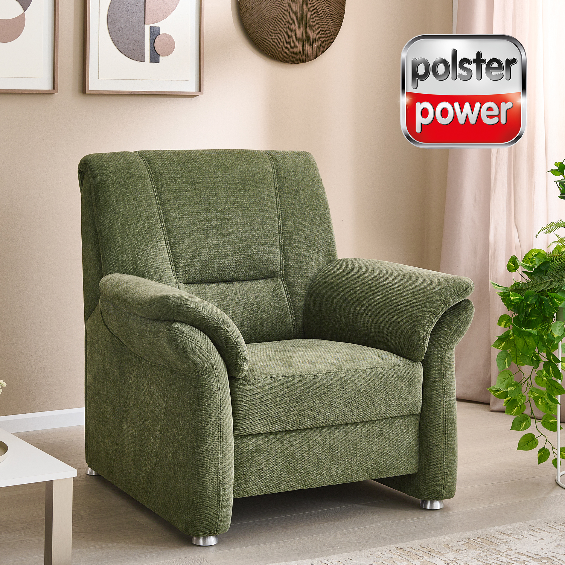 polsterpower Sessel - moos - Chenille - Federkern