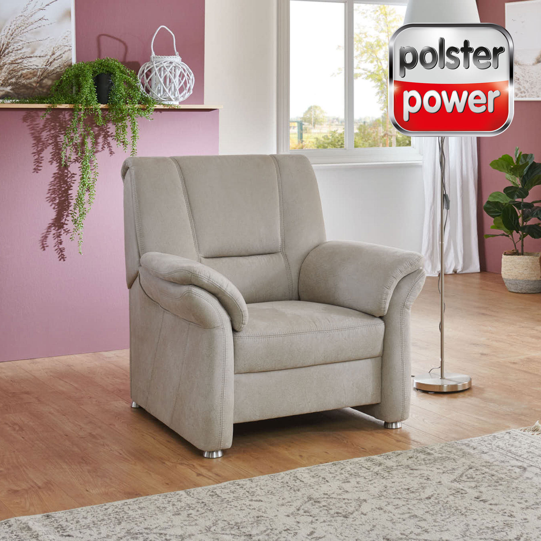 polsterpower Sessel - Saddle silber - Federkern