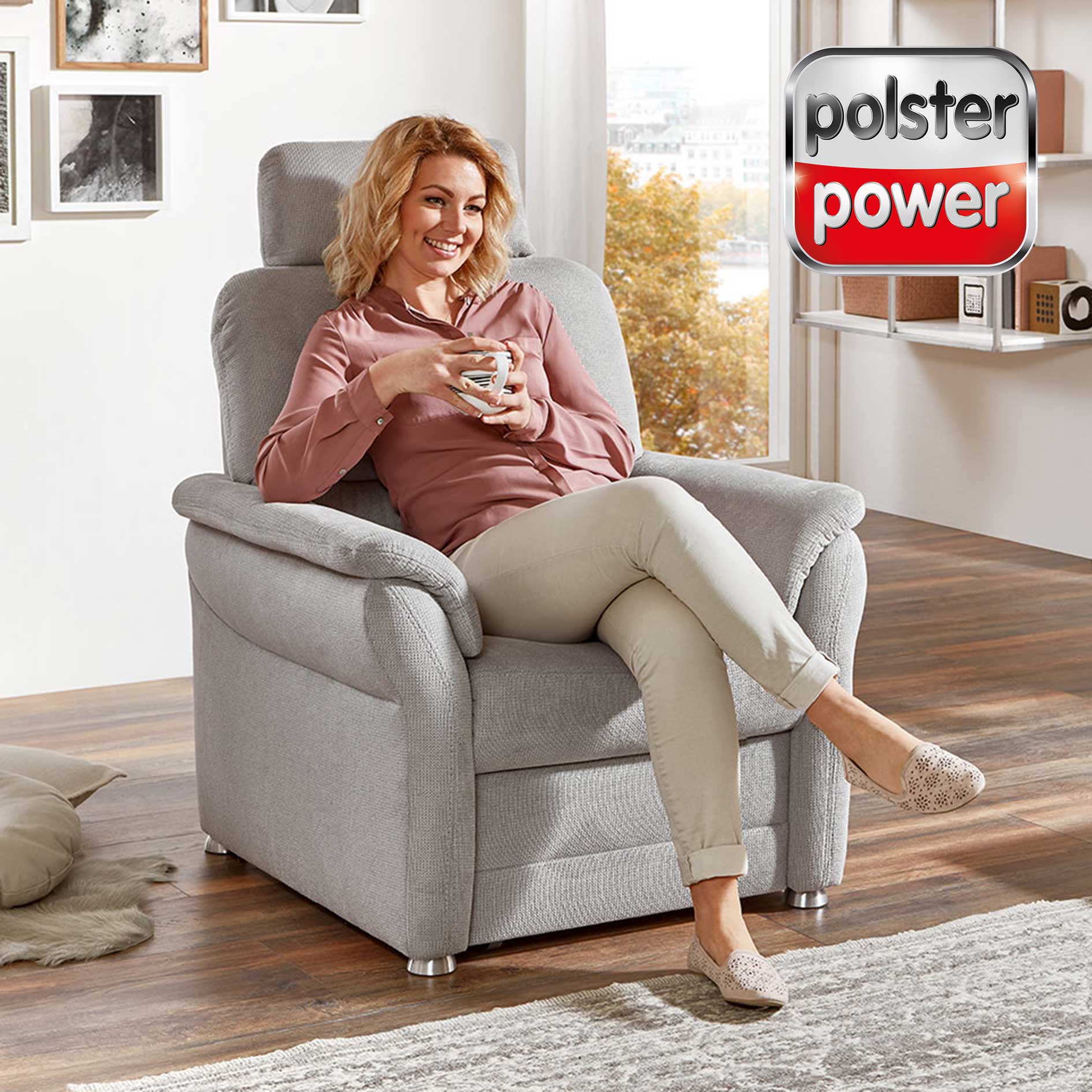 polsterpower Sessel - silber - Microchenille