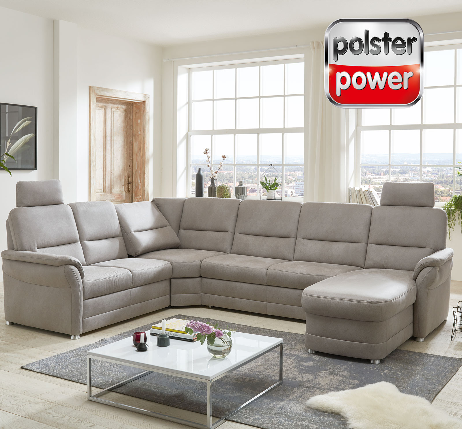 polsterpower Wohnlandschaft - alu - Microfaser - Liegefunktion