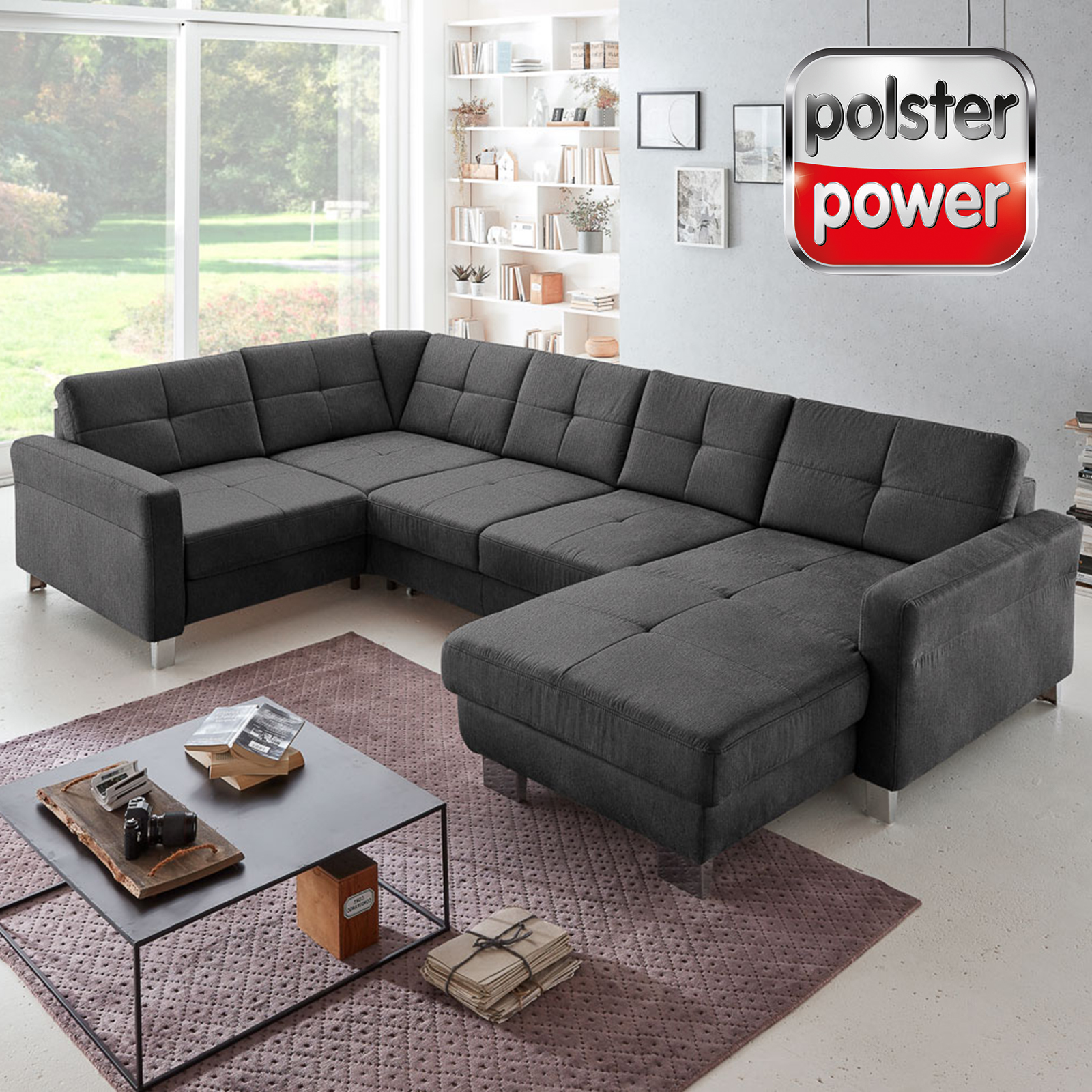 polsterpower Wohnlandschaft - anthrazit - Basismodell - Canapé rechts