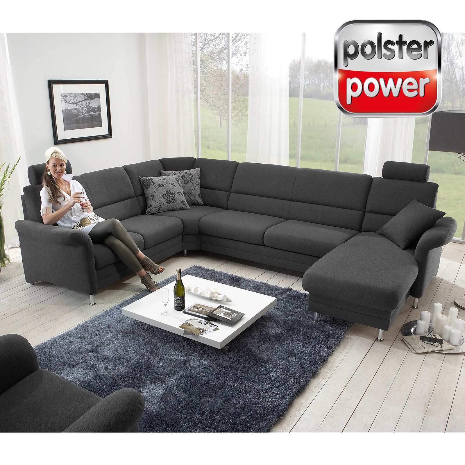 polsterpower Wohnlandschaft - anthrazit - mit Funktionen - Canapé rechts