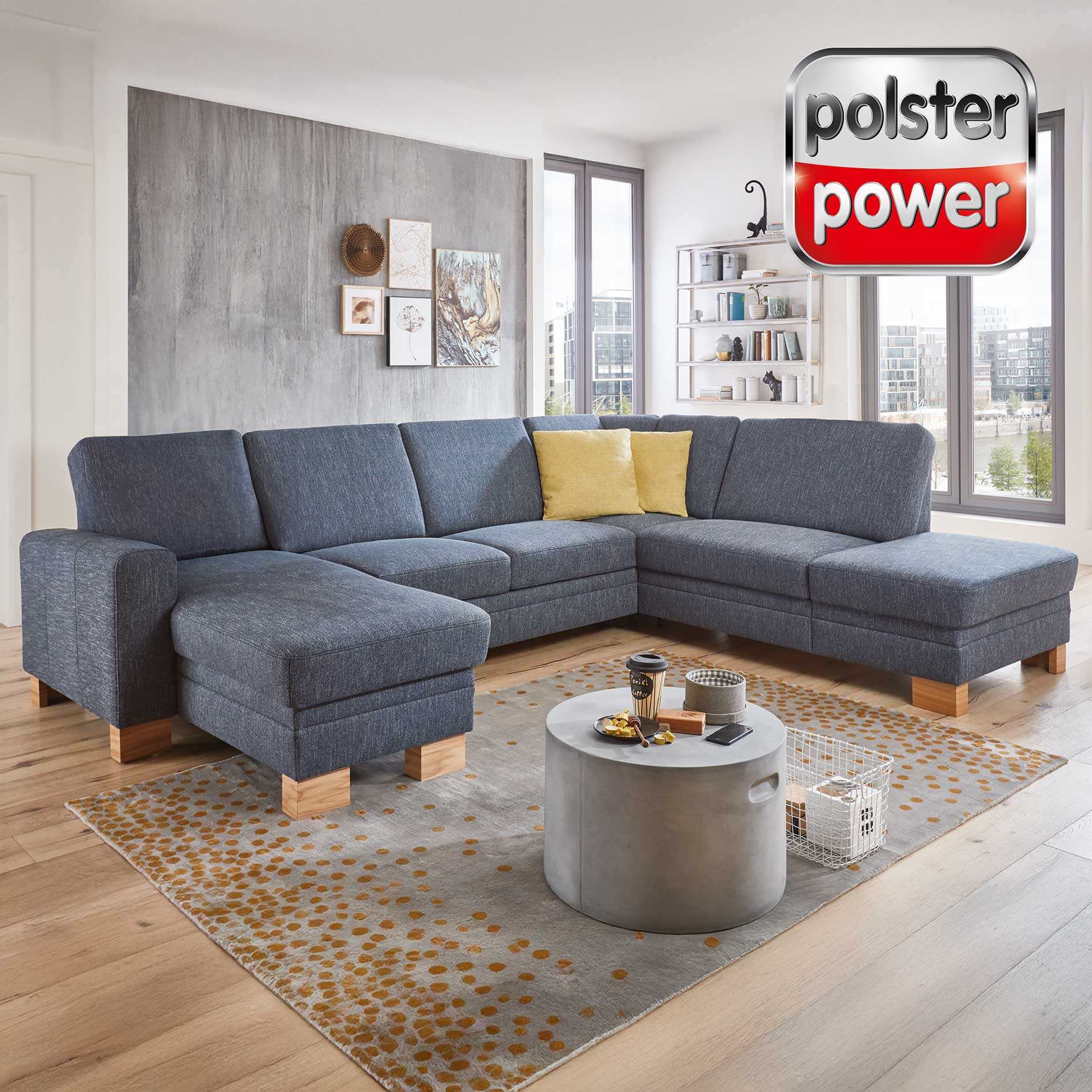 polsterpower Wohnlandschaft - blau - Basismodell - Canape links