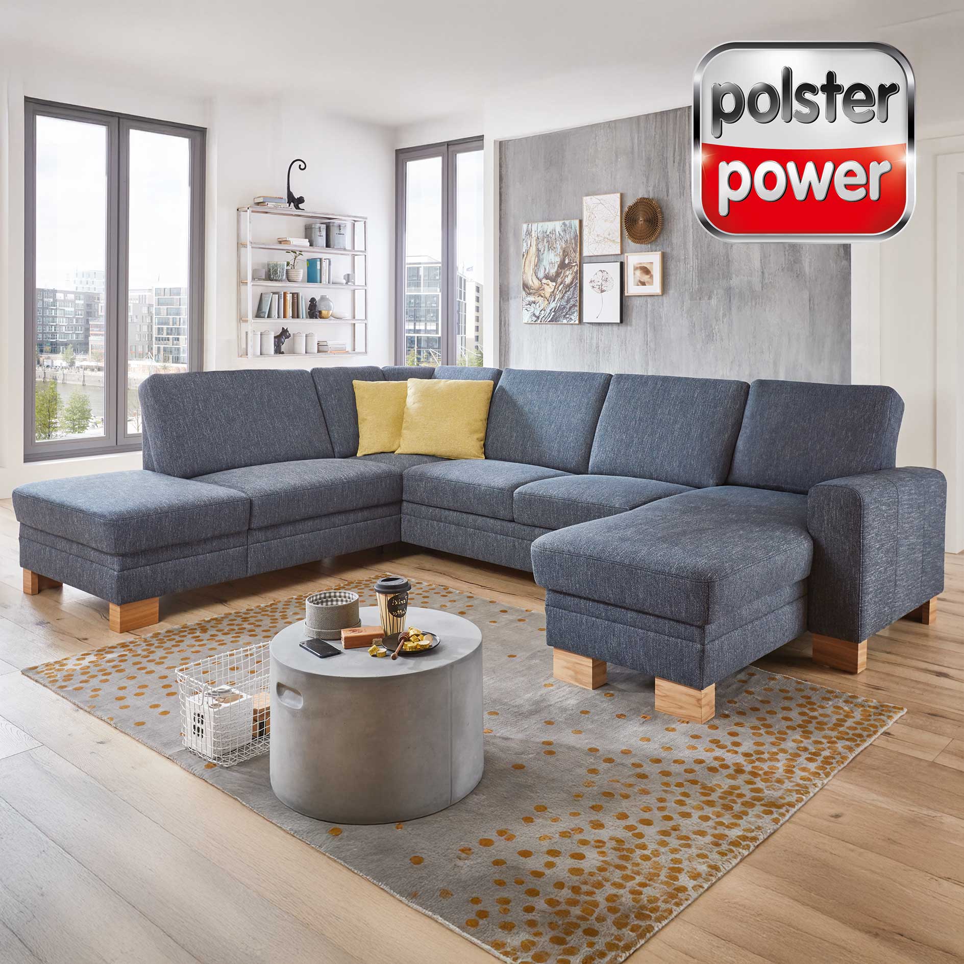 polsterpower Wohnlandschaft - blau - Basismodell - Canape rechts