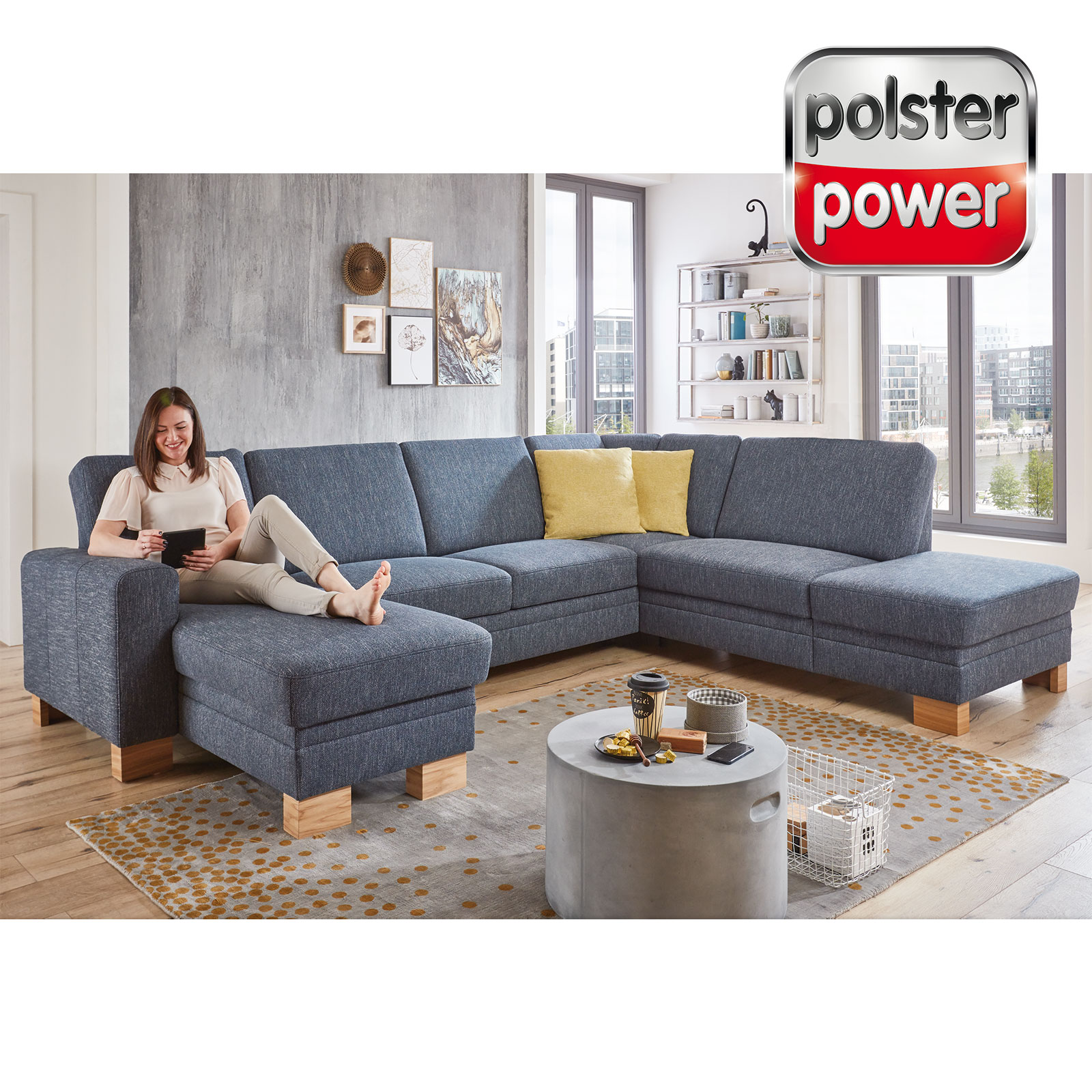 polsterpower Wohnlandschaft - blau - mit Funktionen - Canape links