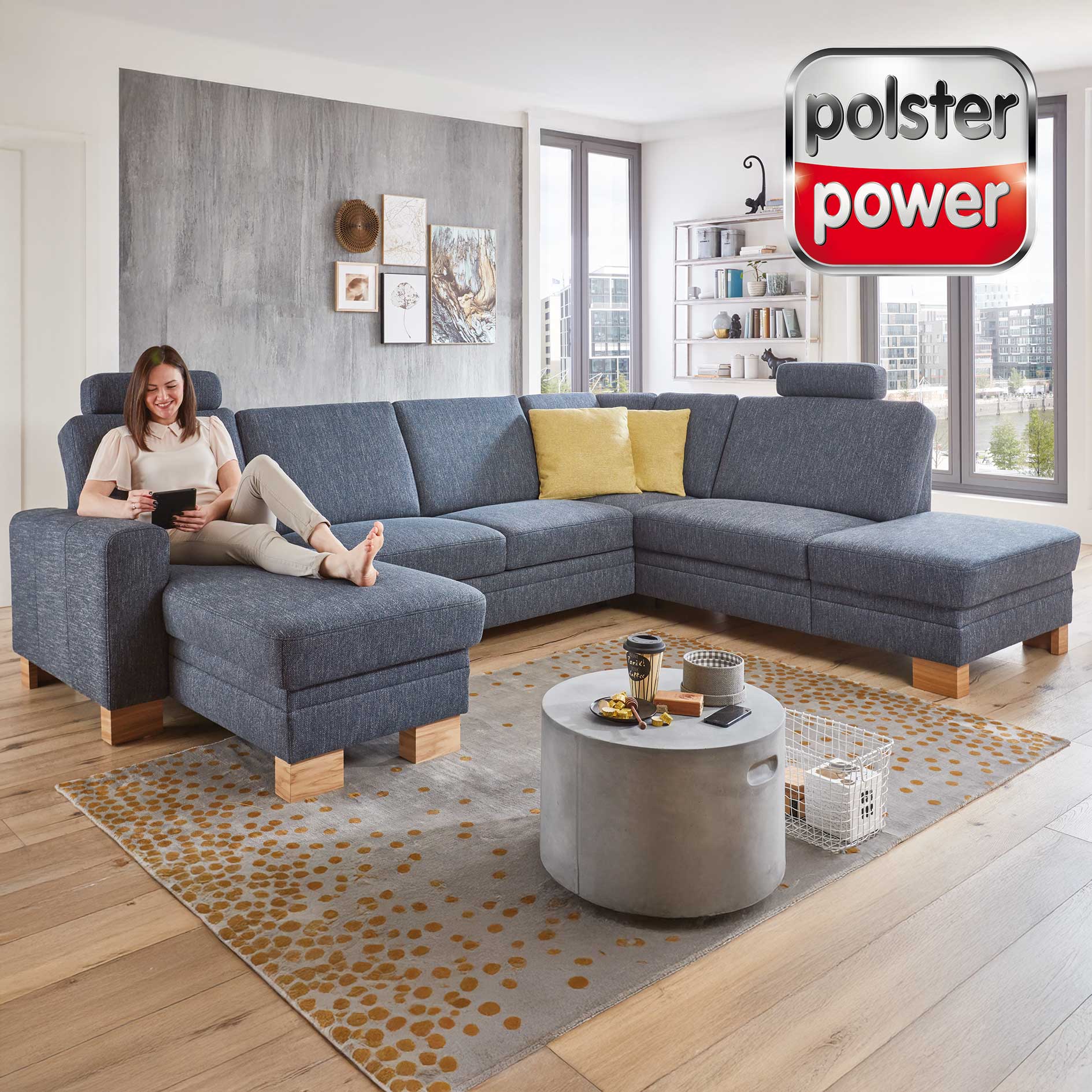 polsterpower Wohnlandschaft - blau - mit Funktionen - Canape links