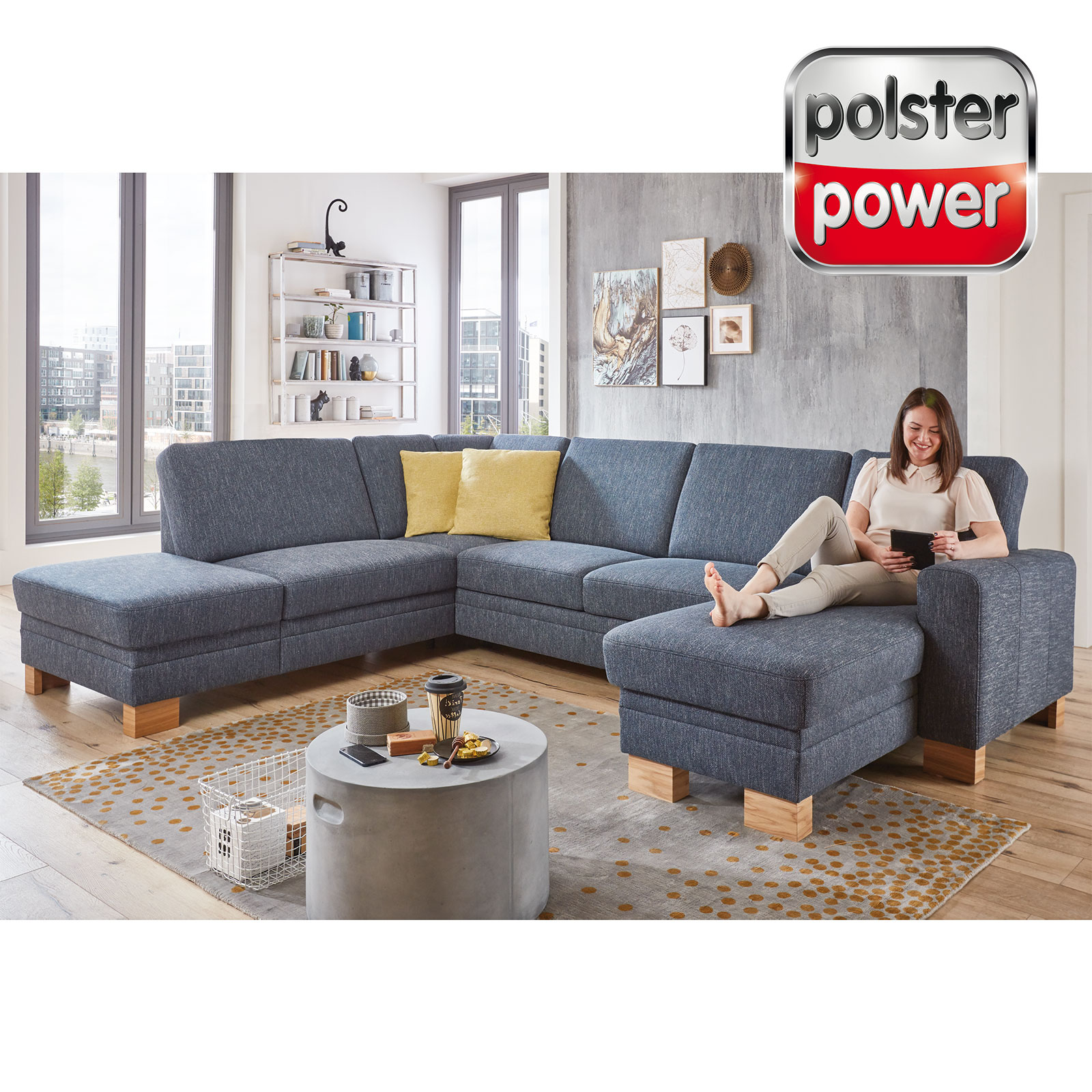 polsterpower Wohnlandschaft - blau - mit Funktionen - Canape rechts