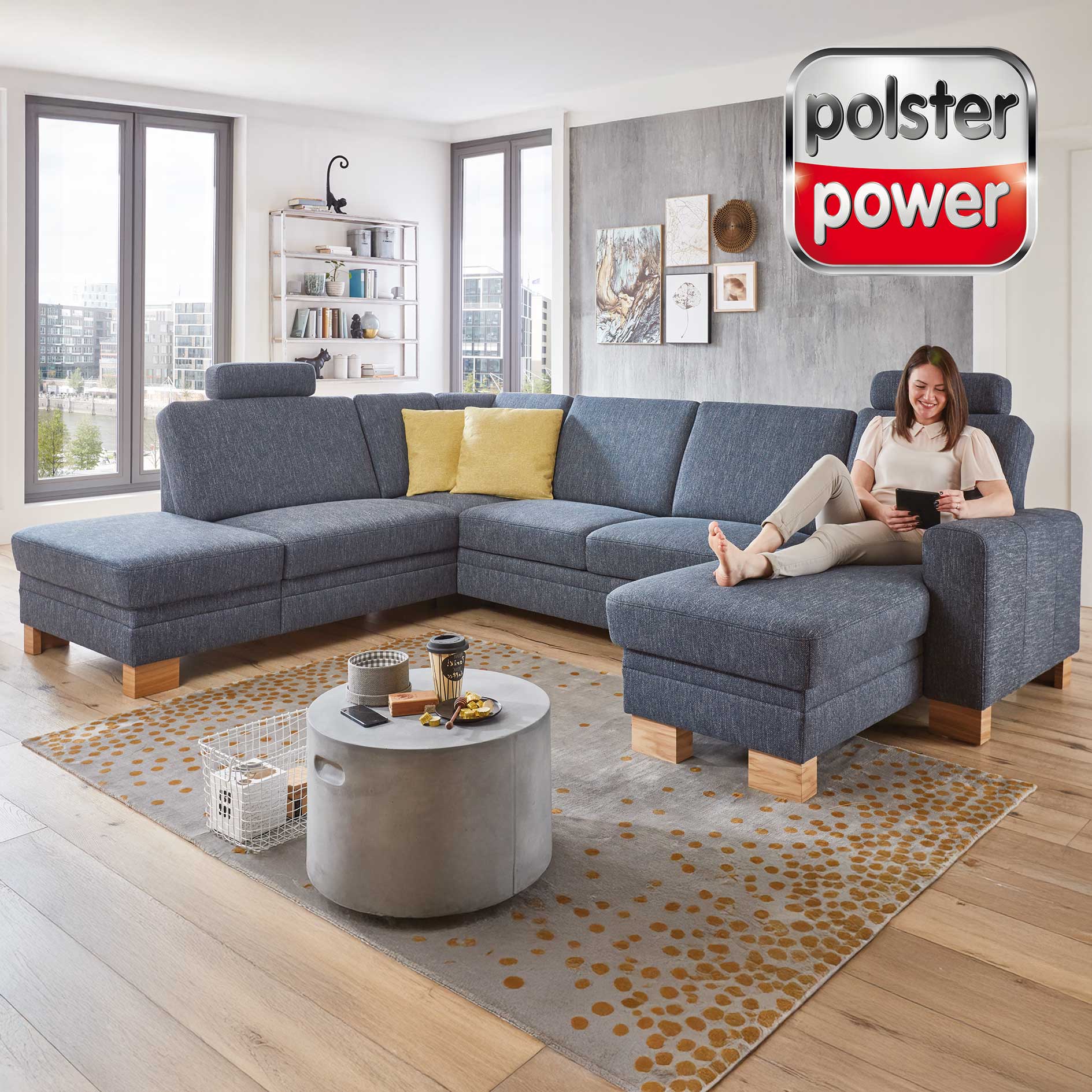 polsterpower Wohnlandschaft - blau - mit Funktionen - Canape rechts
