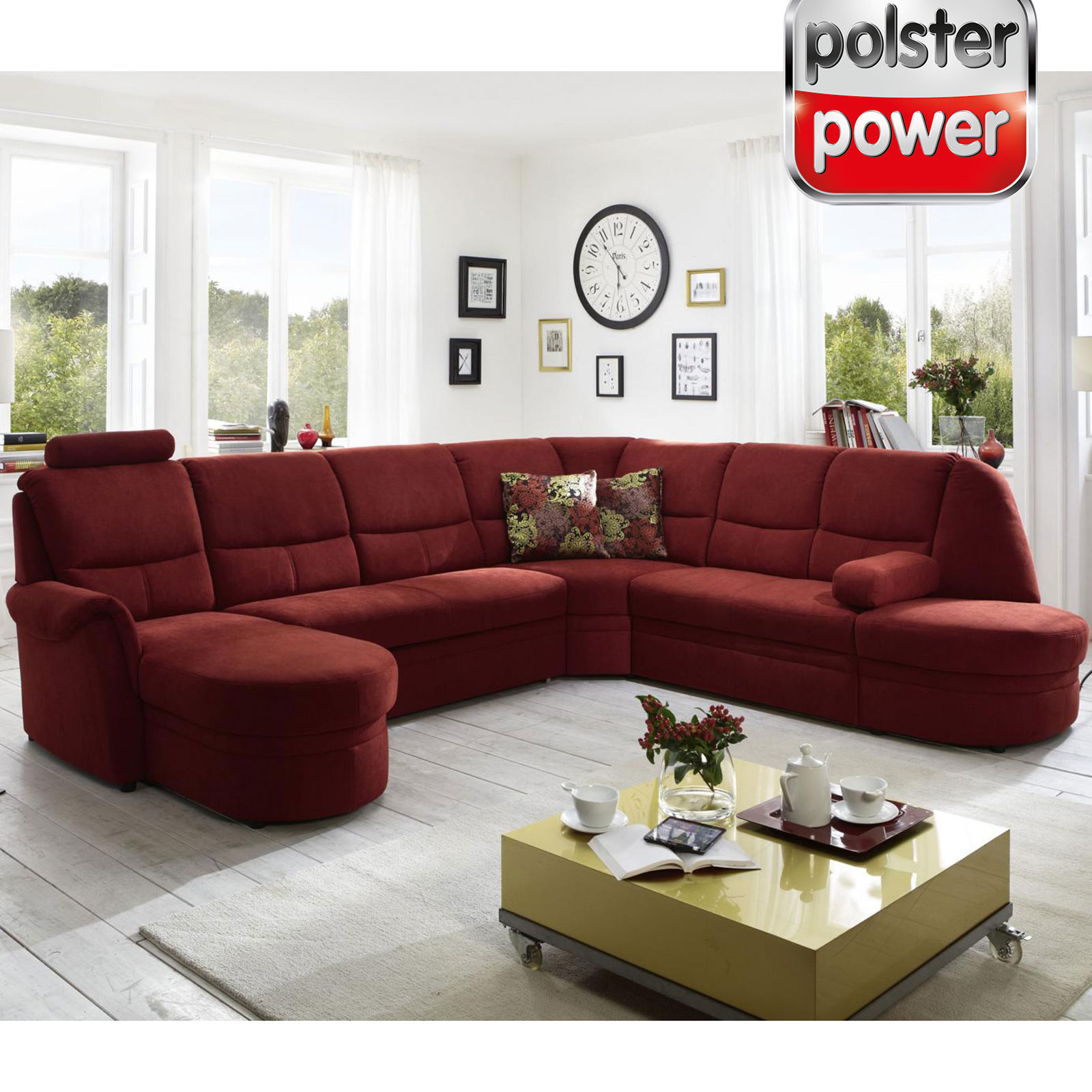 polsterpower Wohnlandschaft - bordeaux - mit Funktionen - Ottomane links
