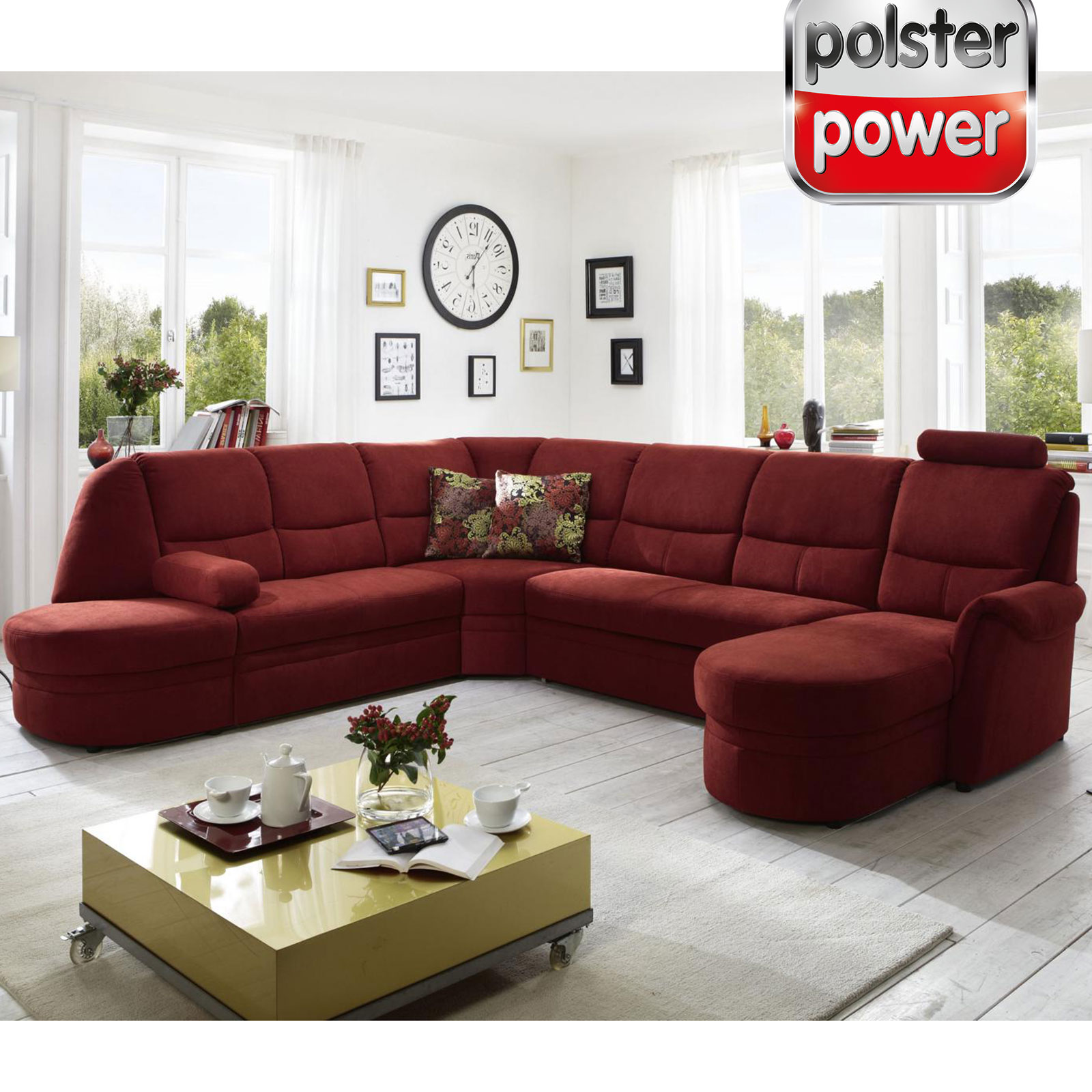 polsterpower Wohnlandschaft - bordeaux - mit Funktionen - Ottomane rechts