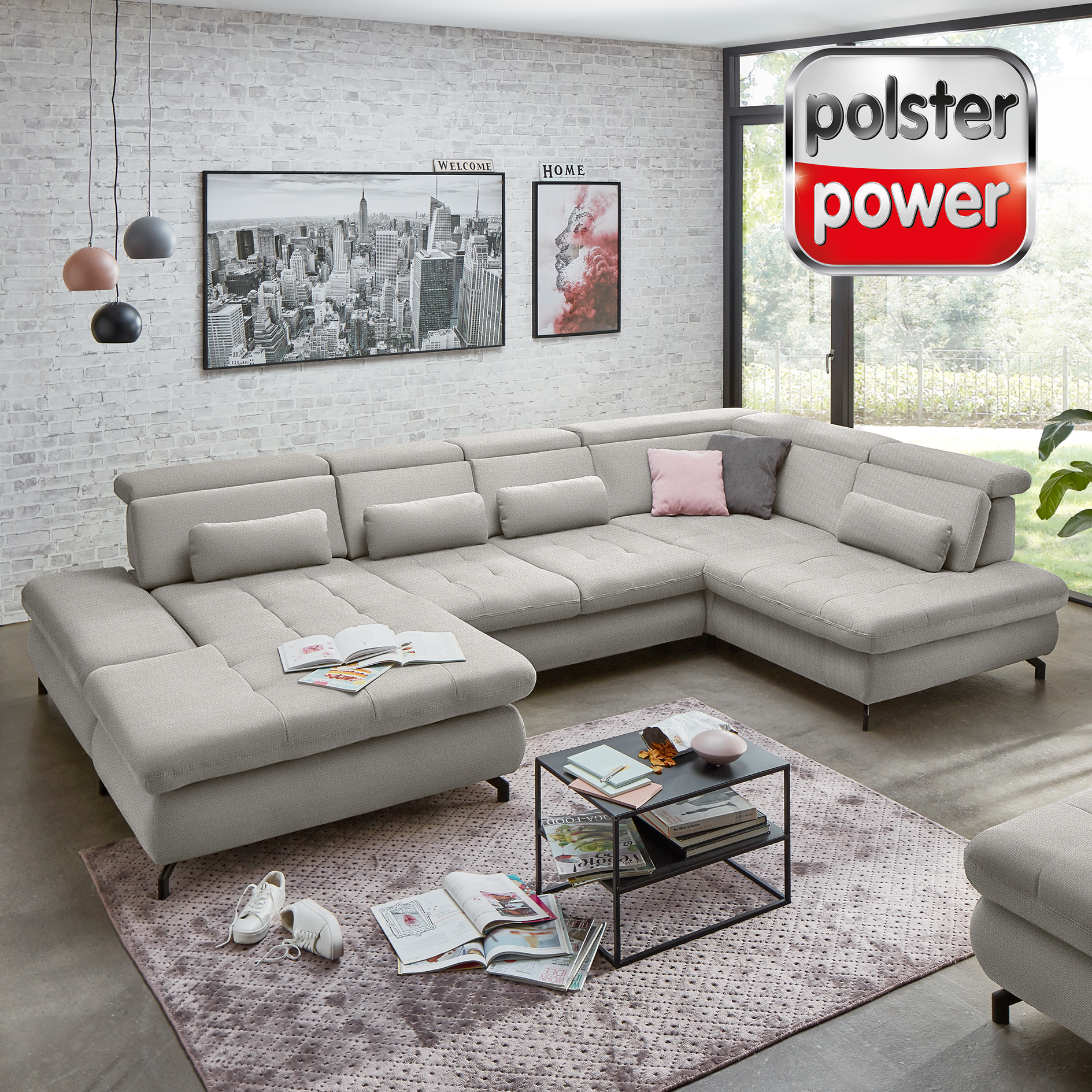 polsterpower Wohnlandschaft - Calido silber - mit Funktionen - Canapé links