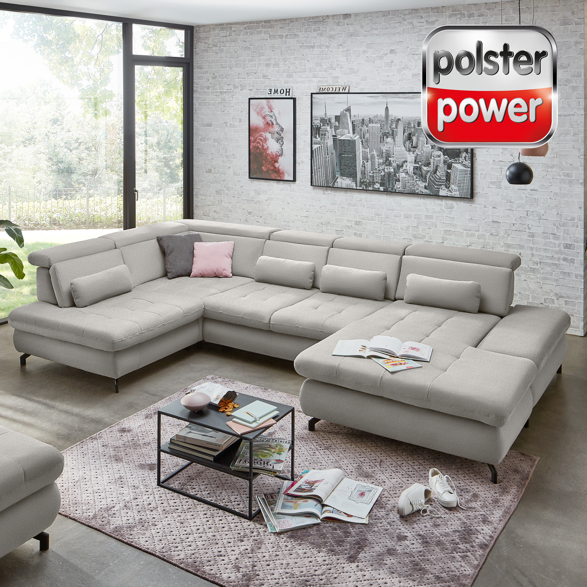polsterpower Wohnlandschaft - Calido silber - mit Funktionen - Canapé rechts