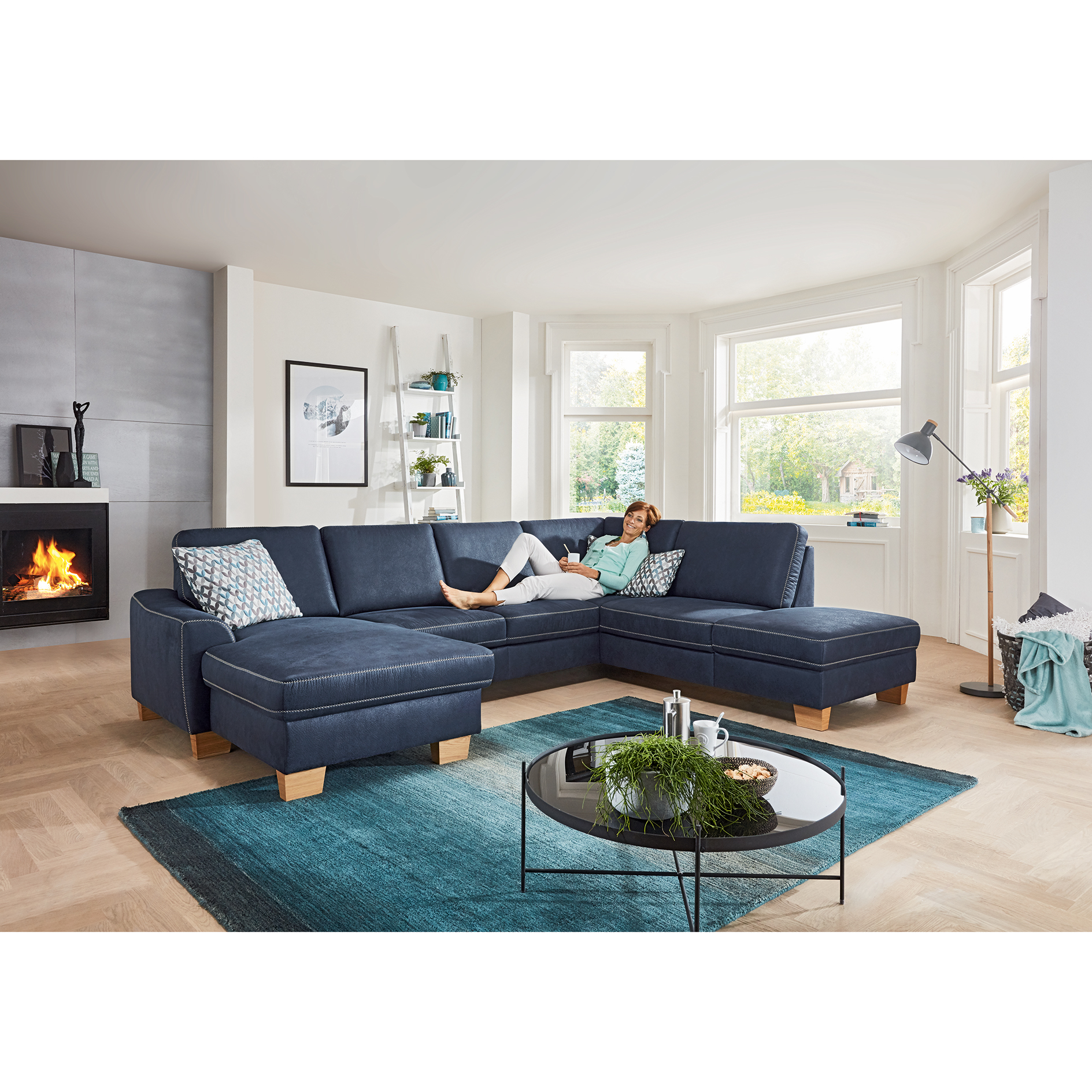 polsterpower Wohnlandschaft - denim - Basismodell - Canapé links